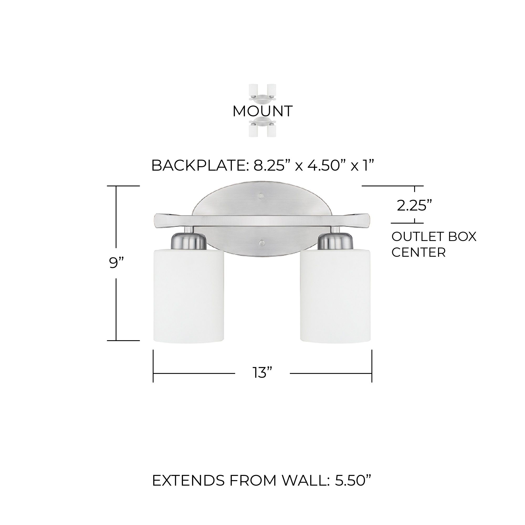 Image 2 HomePlace Lighting Dixon 2 Light Vanity 13" Brushed Nickel more views