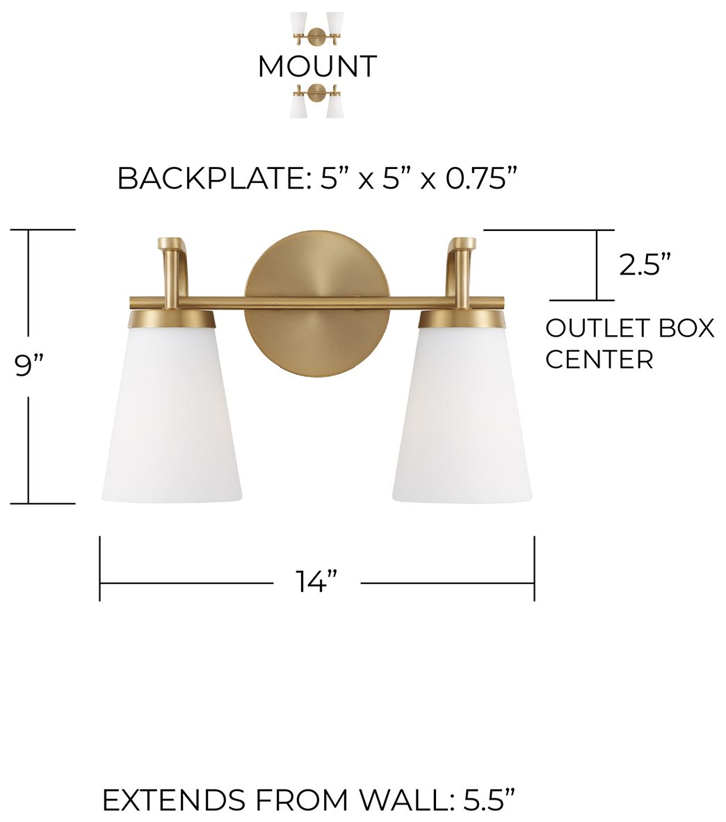 Image 6 HomePlace Lighting Drake 2 Light Vanity 14" Aged Brass more views