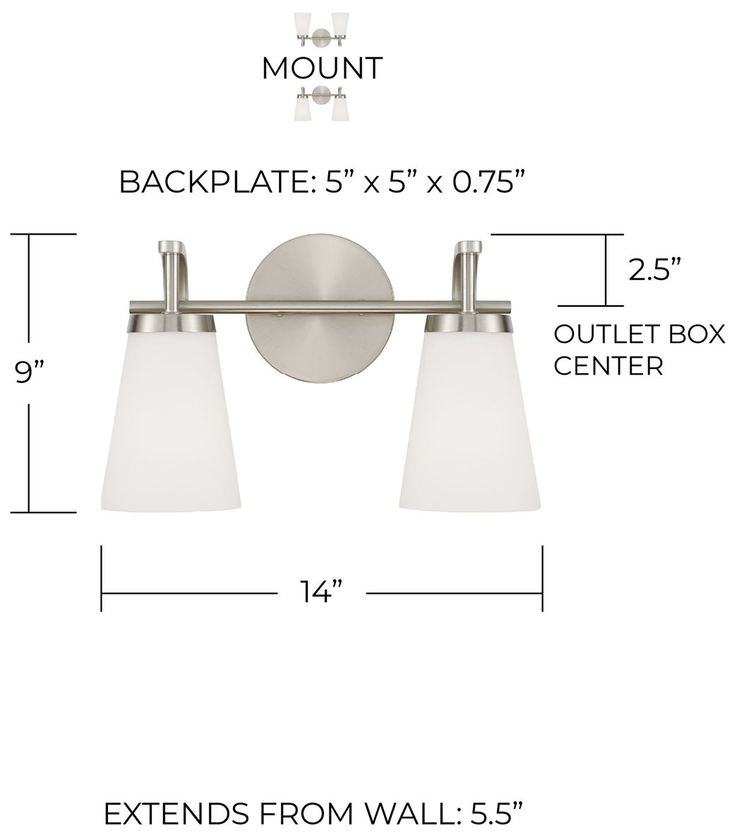 Image 6 HomePlace Lighting Drake 2 Light Vanity 14" Brushed Nickel more views