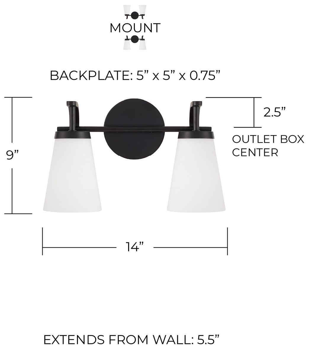 Image 6 HomePlace Lighting Drake 2 Light Vanity 14" Matte Black more views