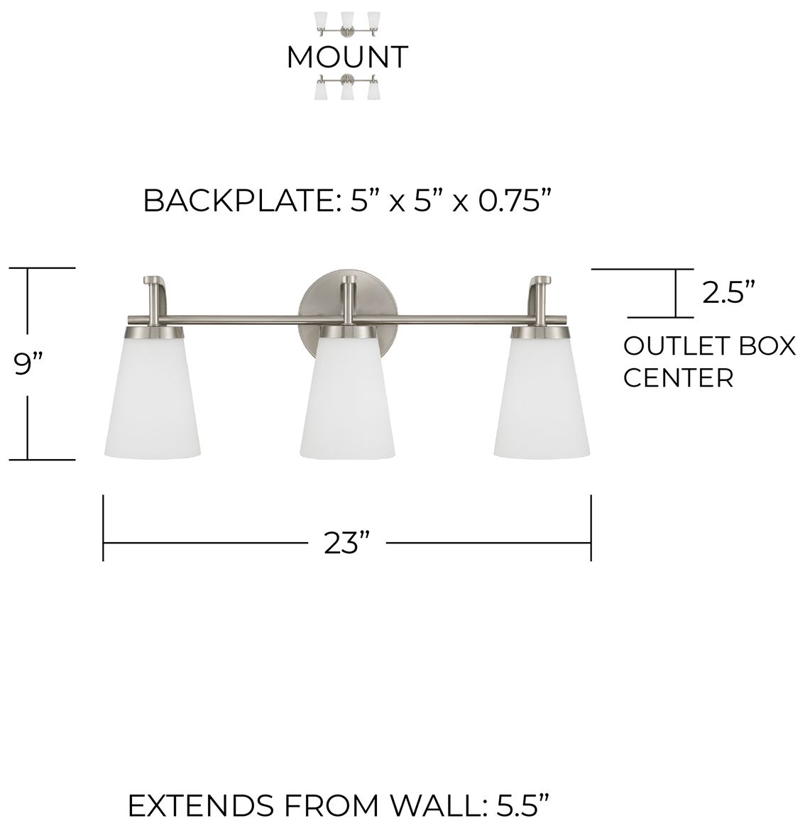 Image 6 HomePlace Lighting Drake 3 Light Vanity 23" Brushed Nickel more views
