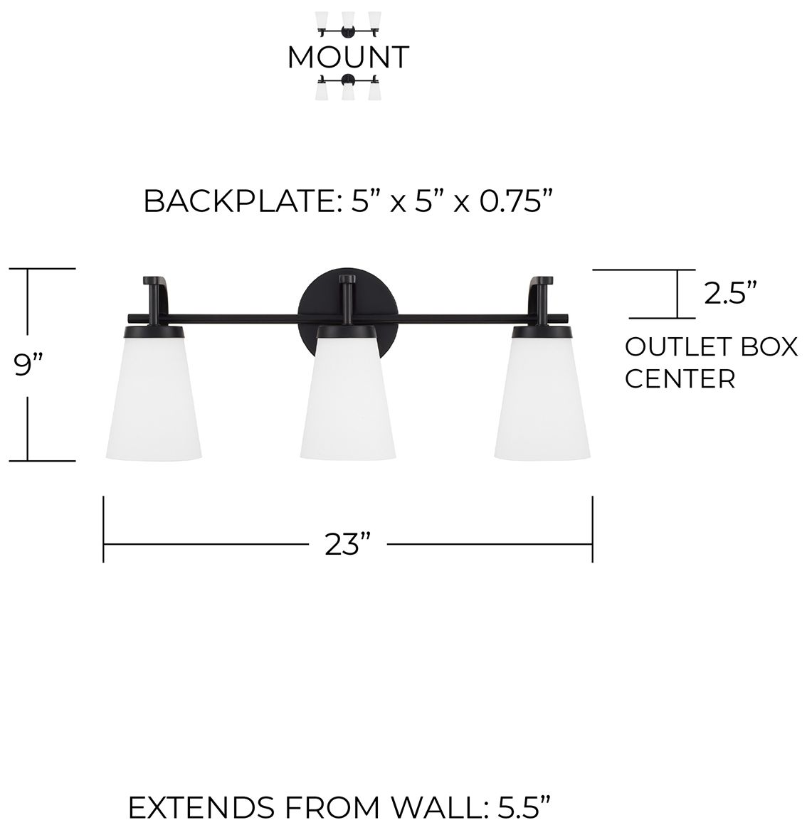 Image 6 HomePlace Lighting Drake 3 Light Vanity 23" Matte Black more views