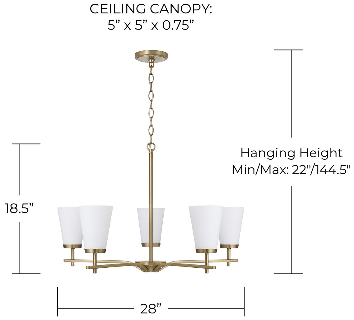 HomePlace Lighting Drake 5 Light Chandelier 28" Aged Brass
