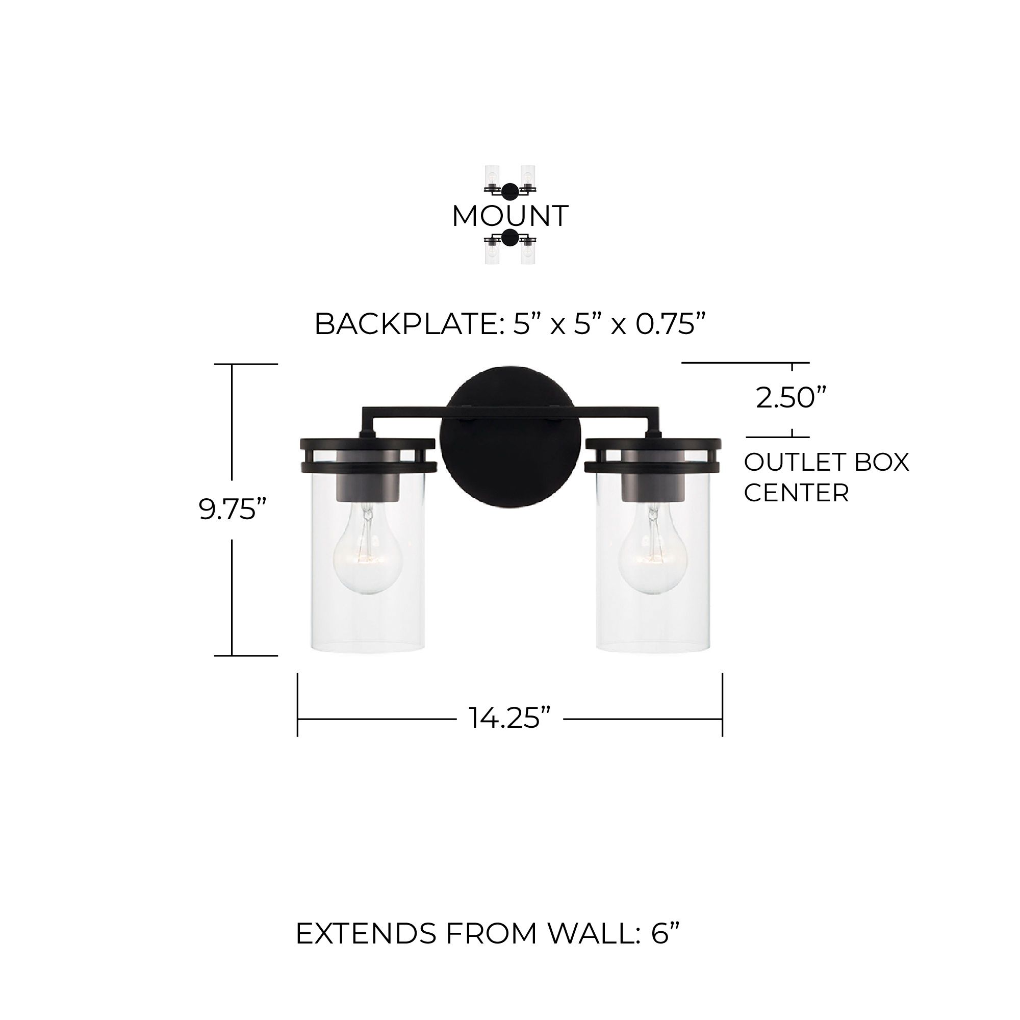 Image 6 HomePlace Lighting Fuller 2 Light Vanity 14.25" Matte Black more views