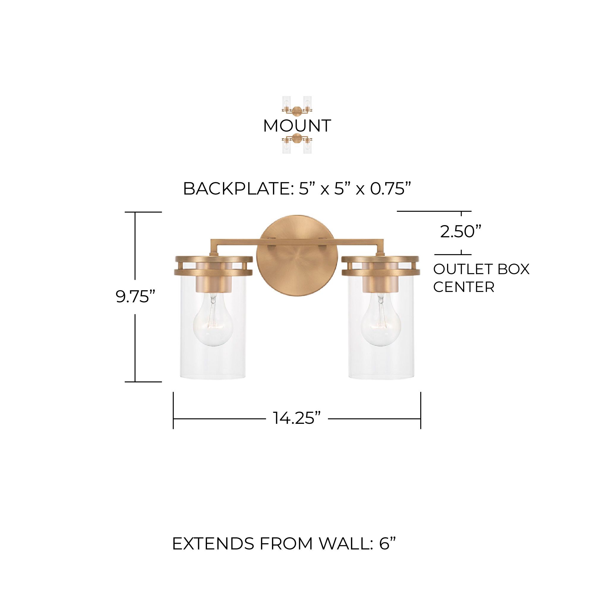 Image 6 HomePlace Lighting Fuller 2 Light Vanity Aged Brass more views