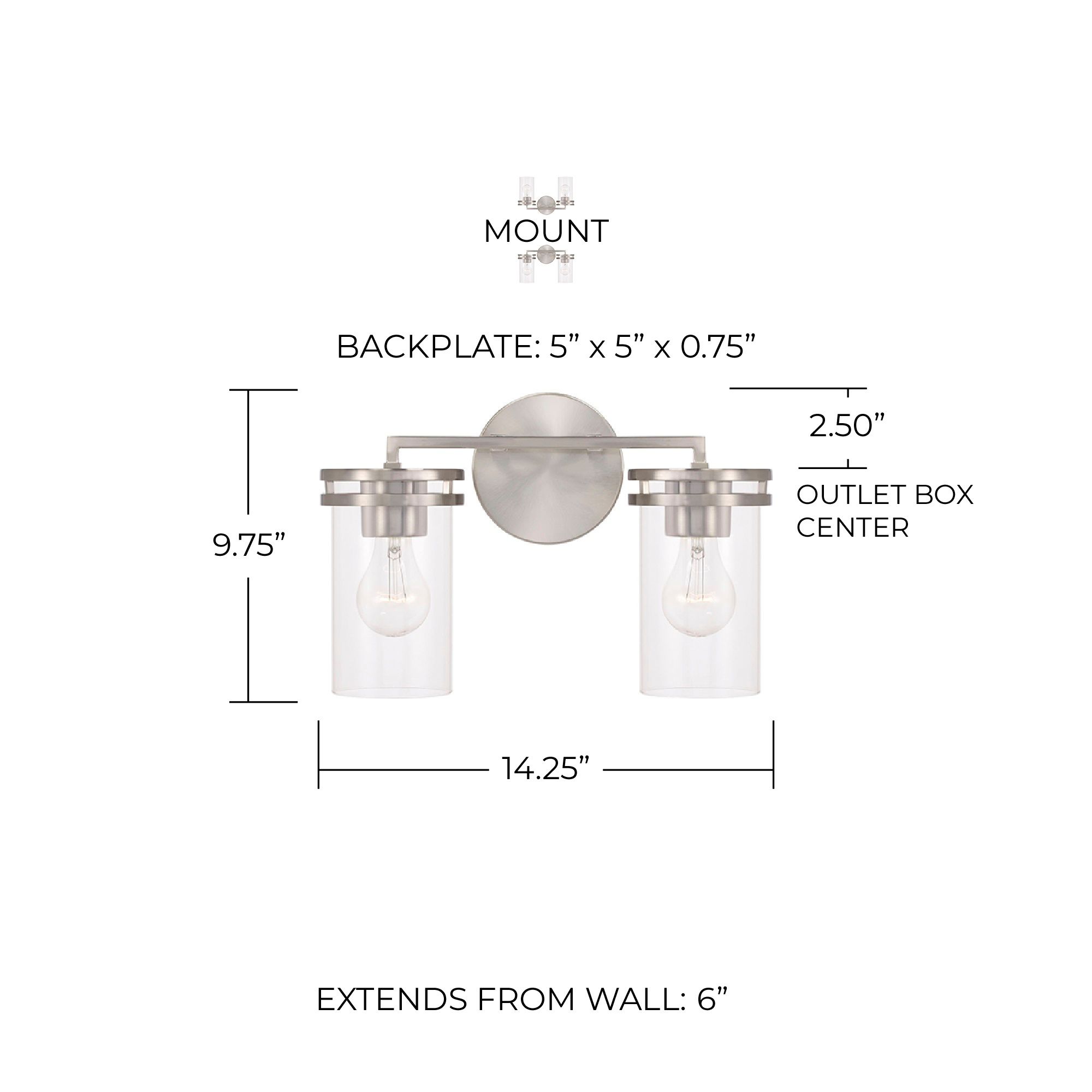 Image 6 HomePlace Lighting Fuller 2 Light Vanity Brushed Nickel more views