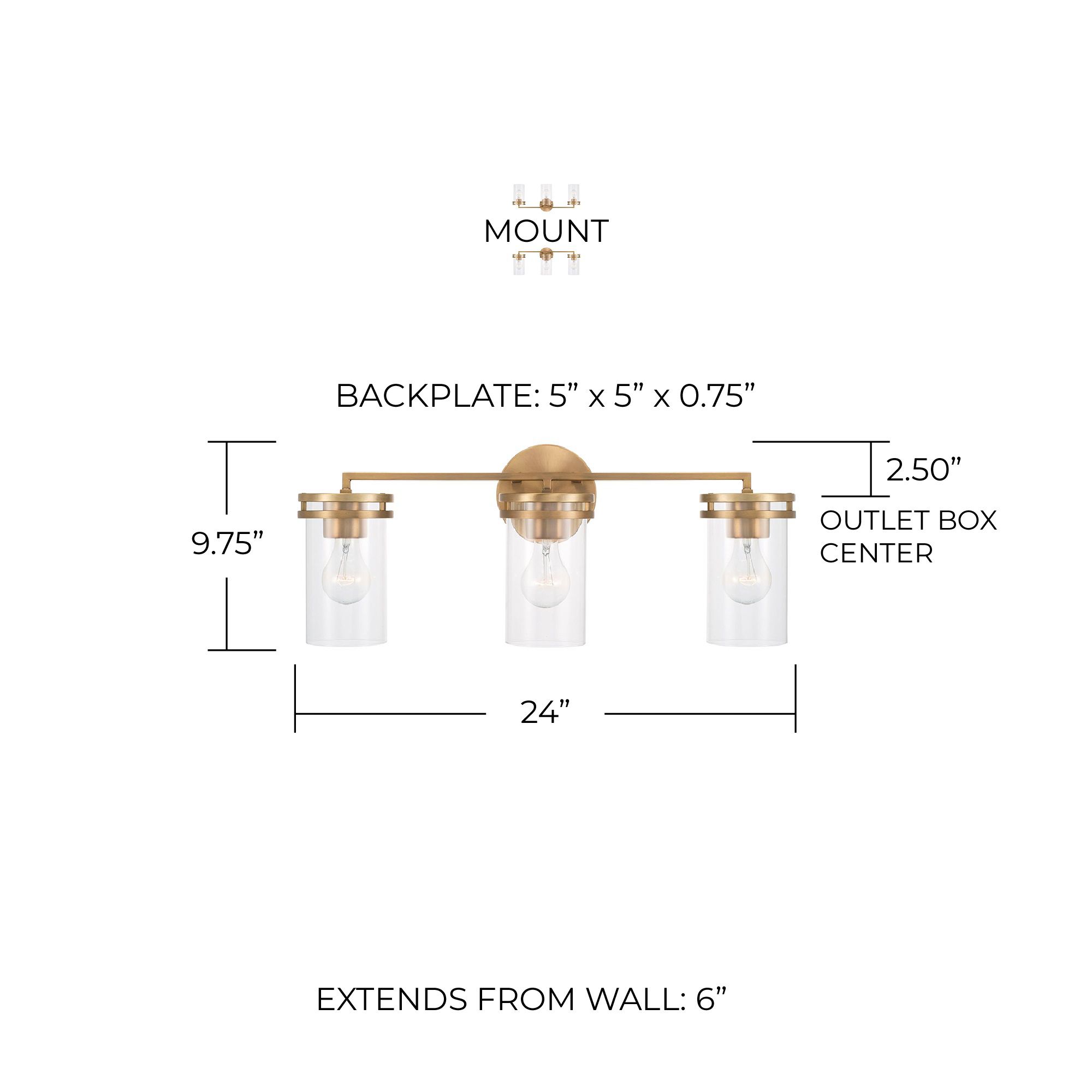 Image 6 HomePlace Lighting Fuller 3 Light Vanity 24" Aged Brass more views