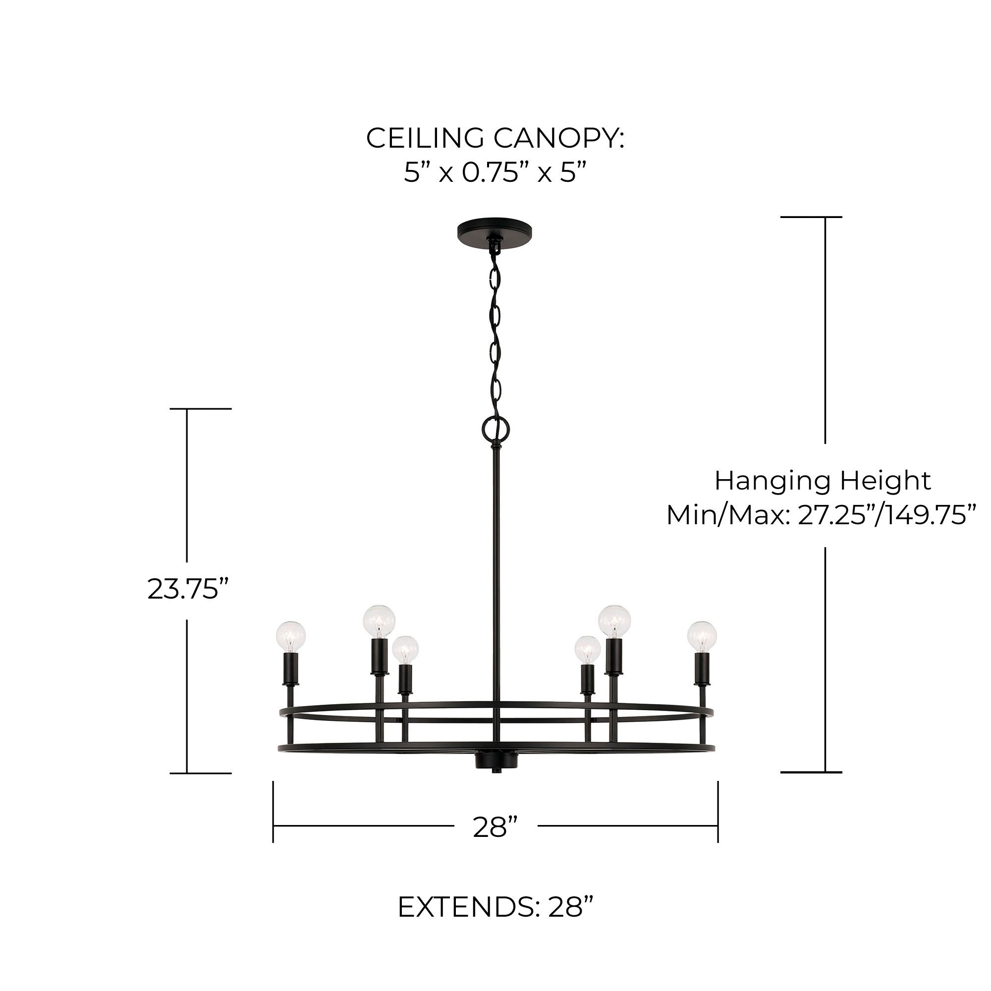 Image 5 HomePlace Lighting Fuller 6 Light Chandelier 28" Matte Black more views