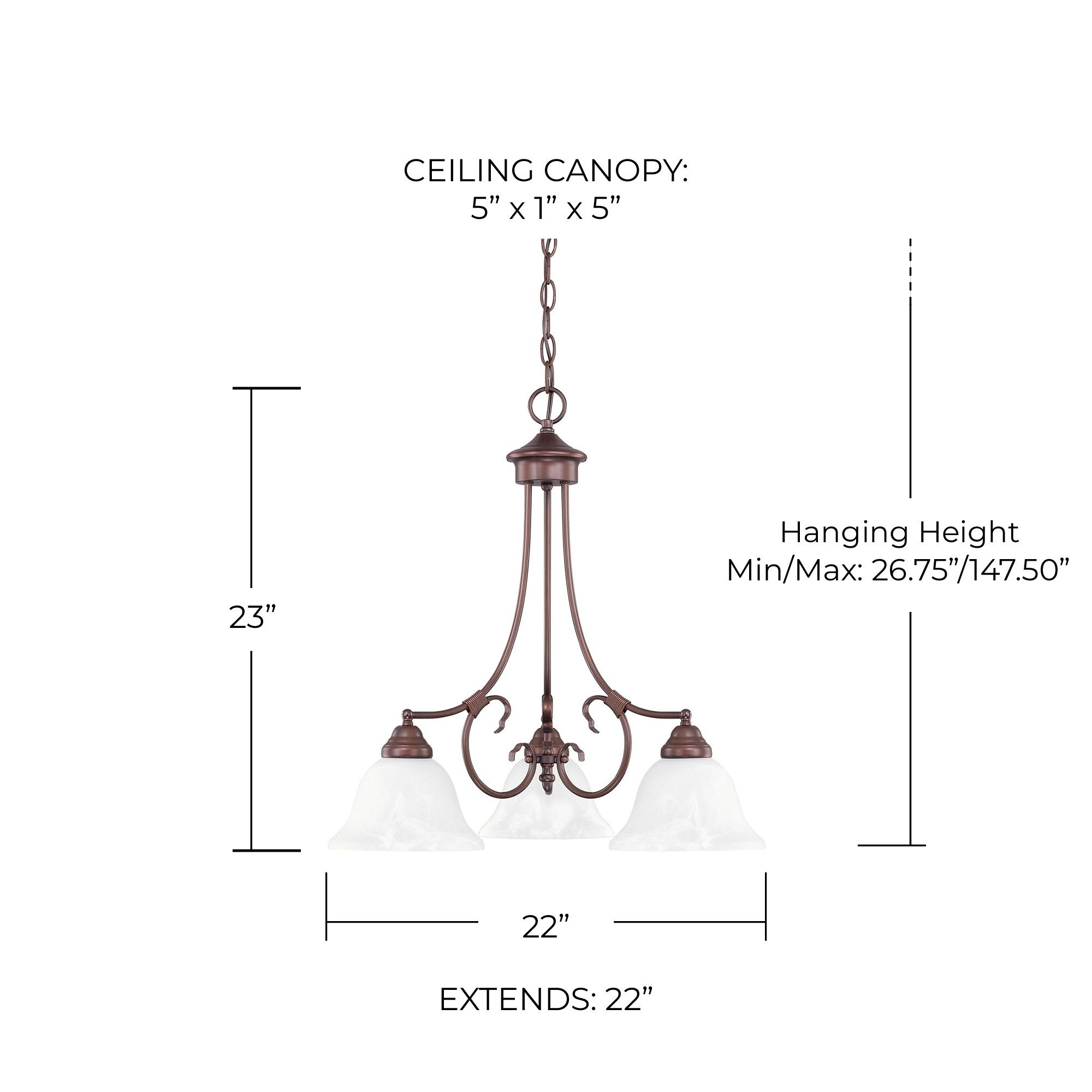 Image 2 HomePlace Lighting Hometown 3 Light Chandelier 22" Bronze more views