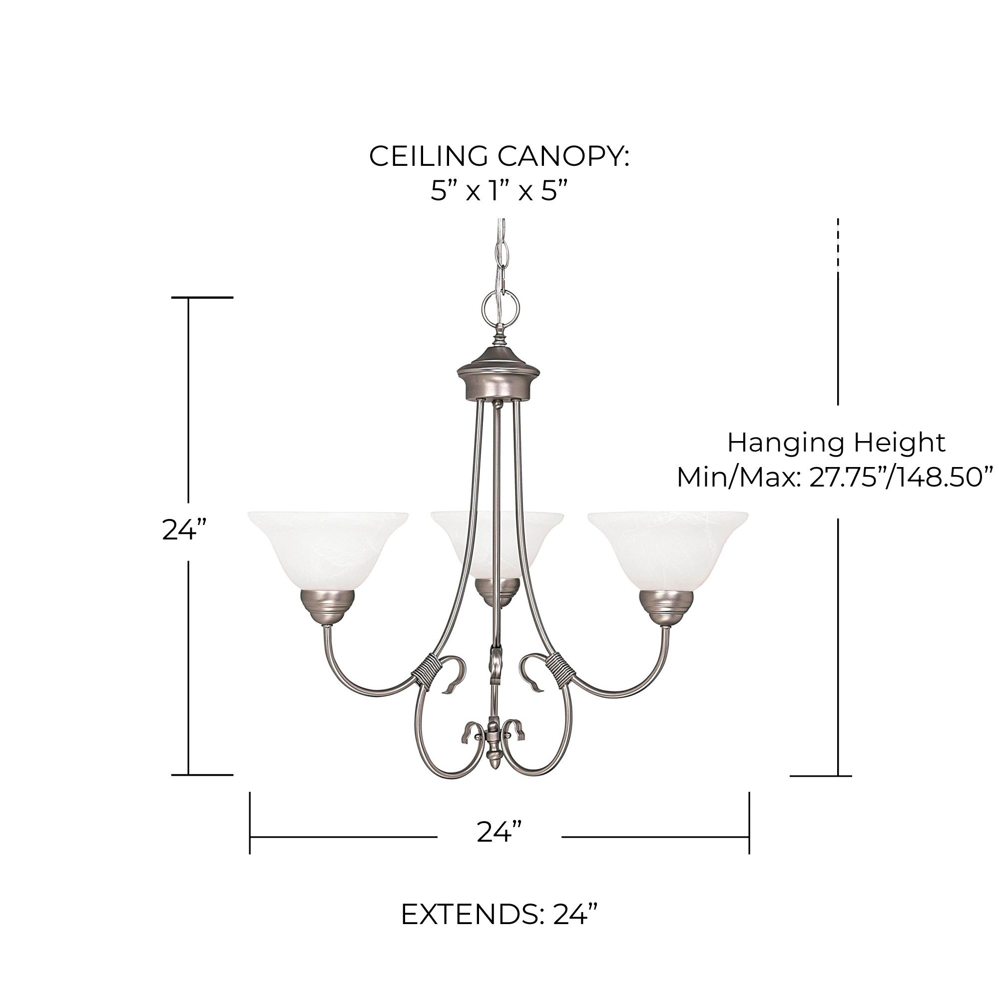 Thumbnail2 of HomePlace Lighting Hometown 3 Light Chandelier Matte Nickel more views