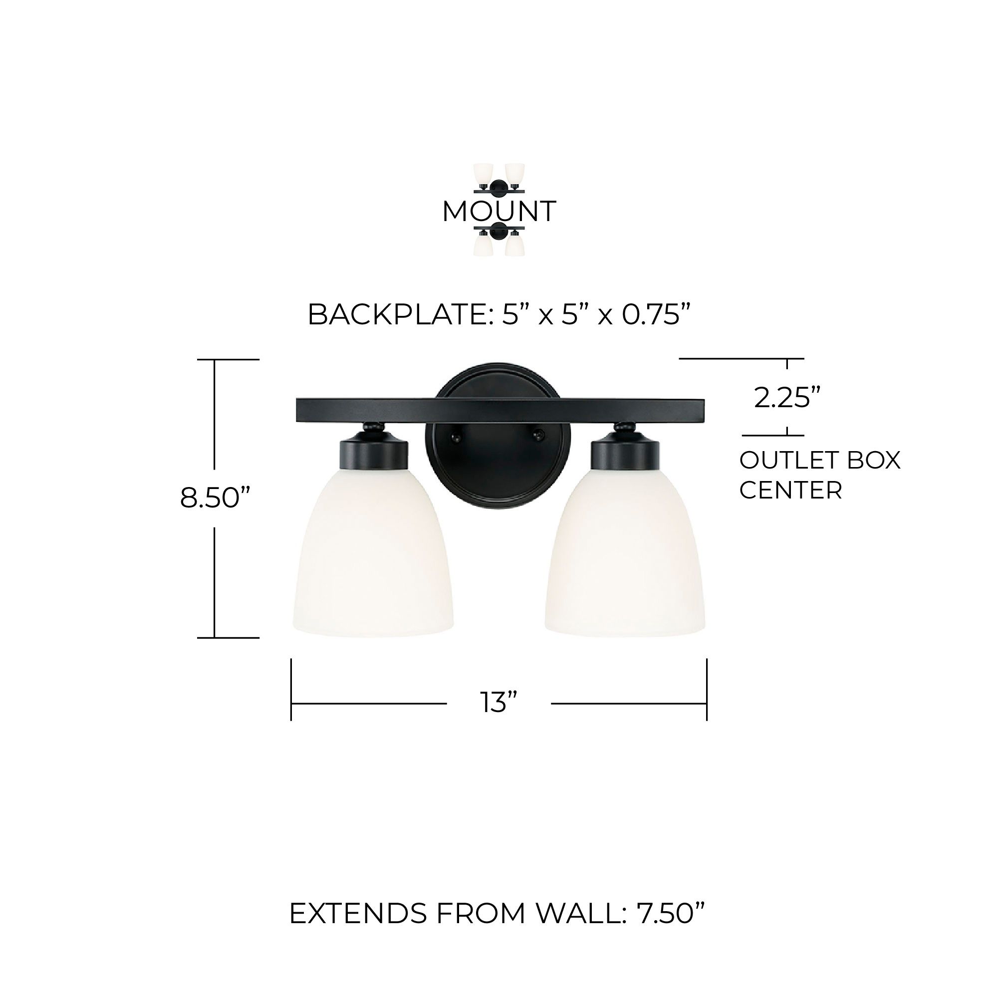 Image 5 HomePlace Lighting Jameson 2 Light Vanity Matte Black more views