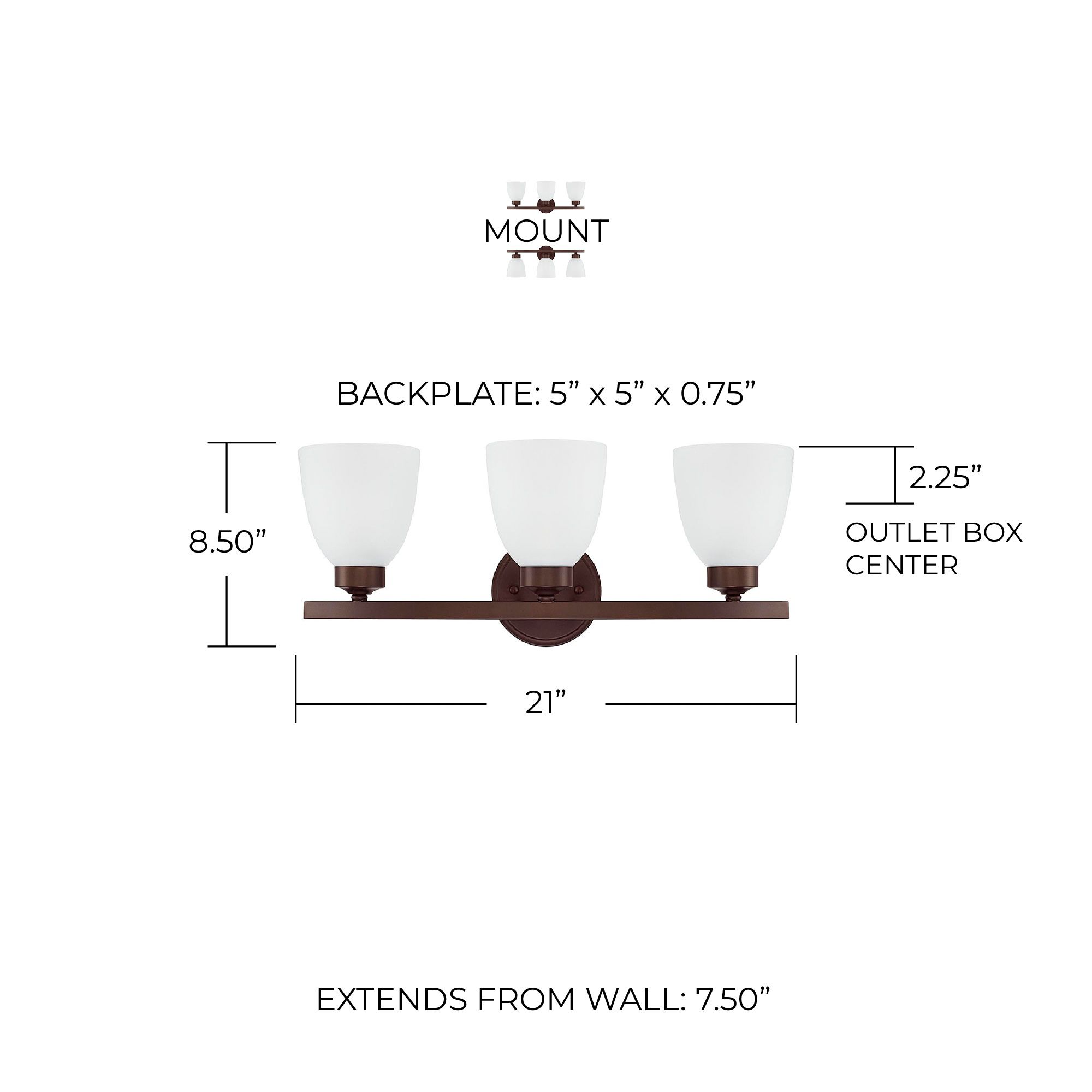 Image 2 HomePlace Lighting Jameson 3 Lig Vanity 21" Bronze more views