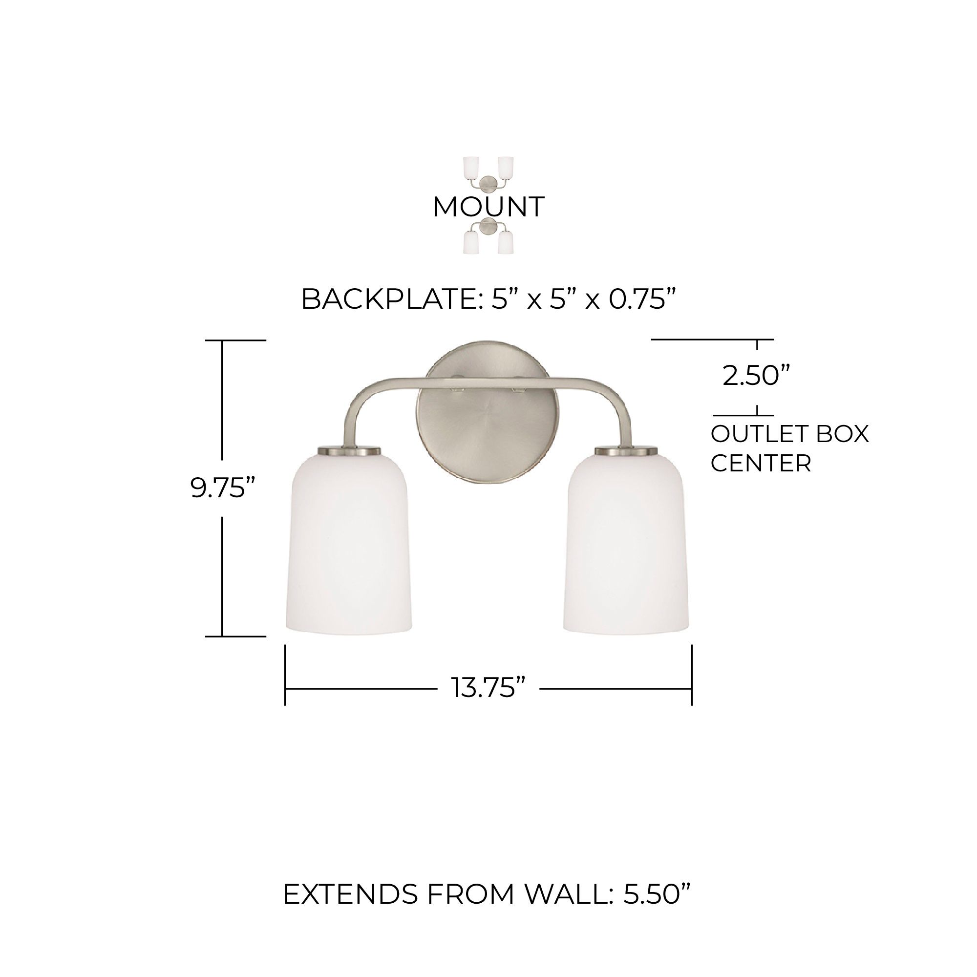 Image 6 HomePlace Lighting Lawson 2 Light Vanity Brushed Nickel more views