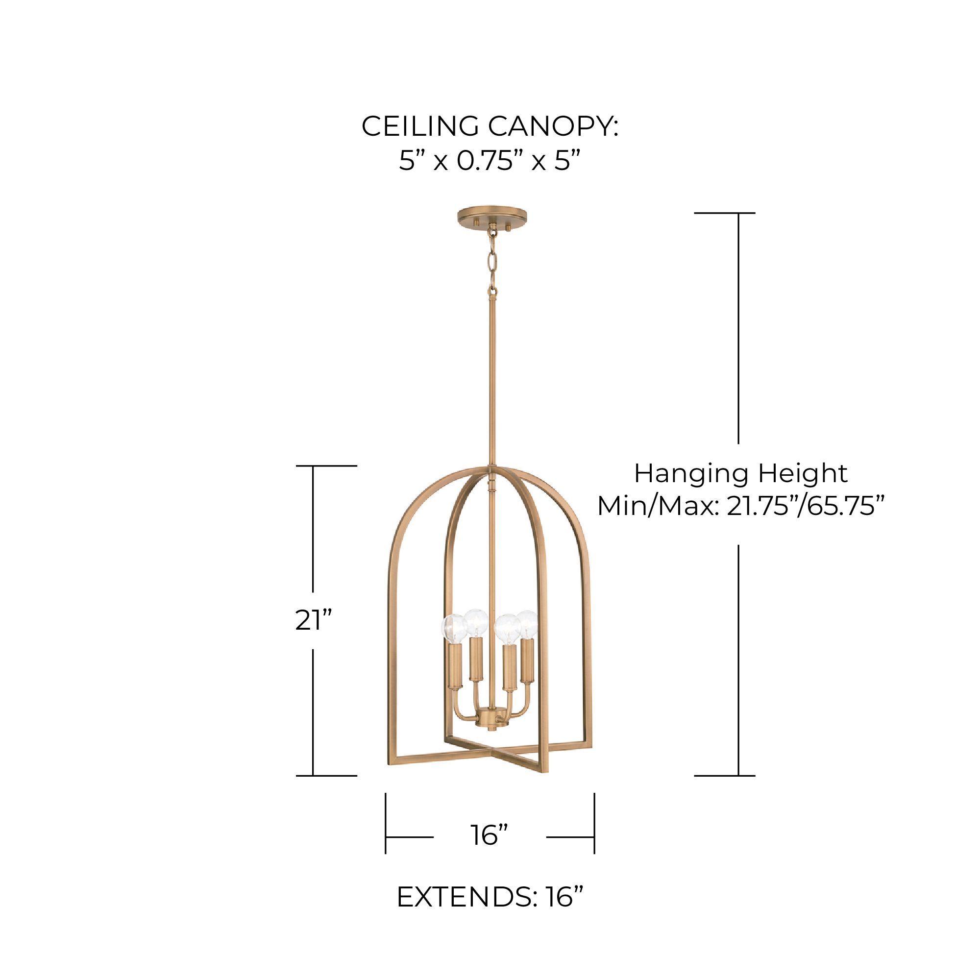 HomePlace Lighting Lawson 4 Light Foyer 16" Aged Brass