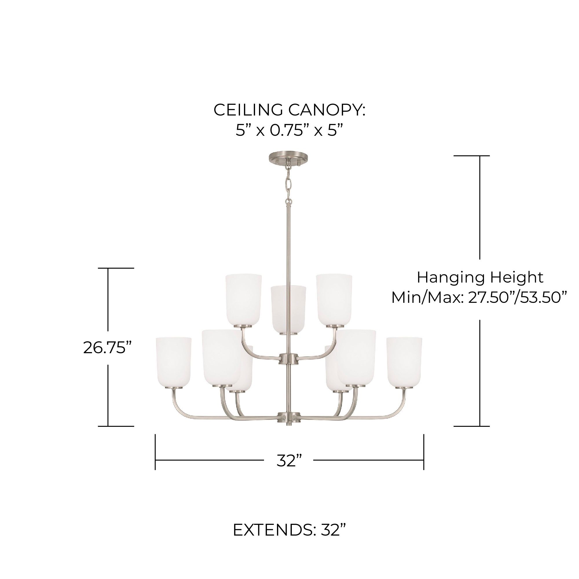 Image 5 HomePlace Lighting Lawson 9 Light Chandelier 32" Brushed Nickel more views