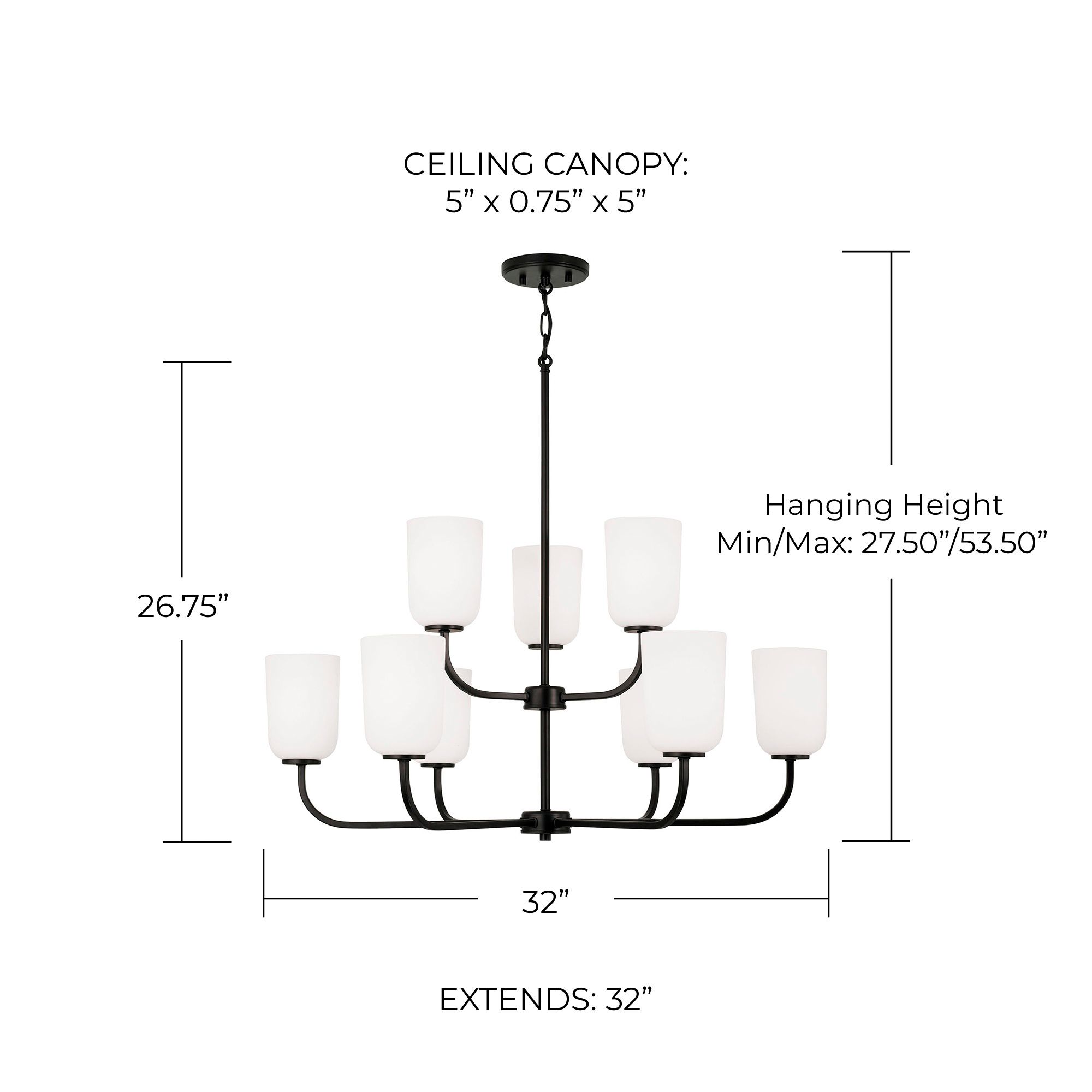 Image 5 HomePlace Lighting Lawson 9 Light Chandelier 32" Matte Black more views