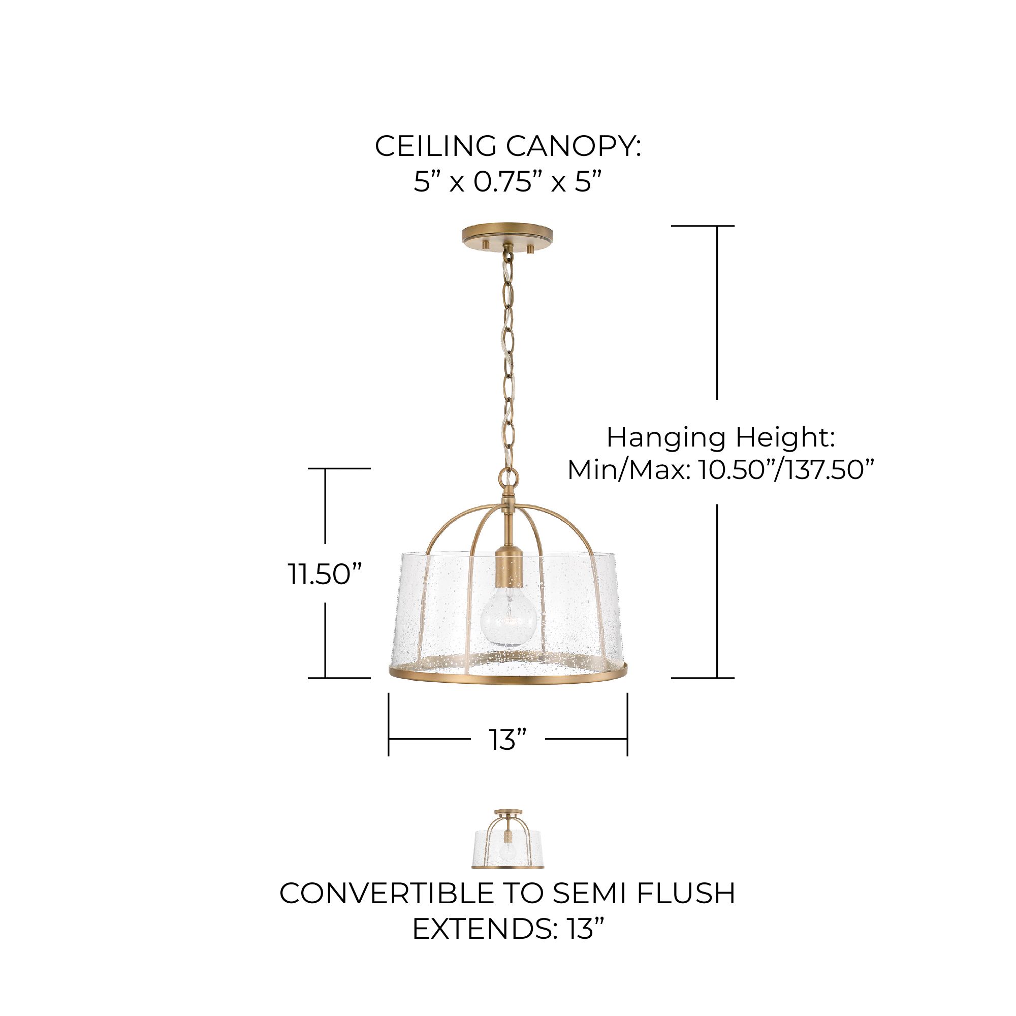 Image 7 HomePlace Lighting Madison 1 Light Semi-Flush 13" Aged Brass more views