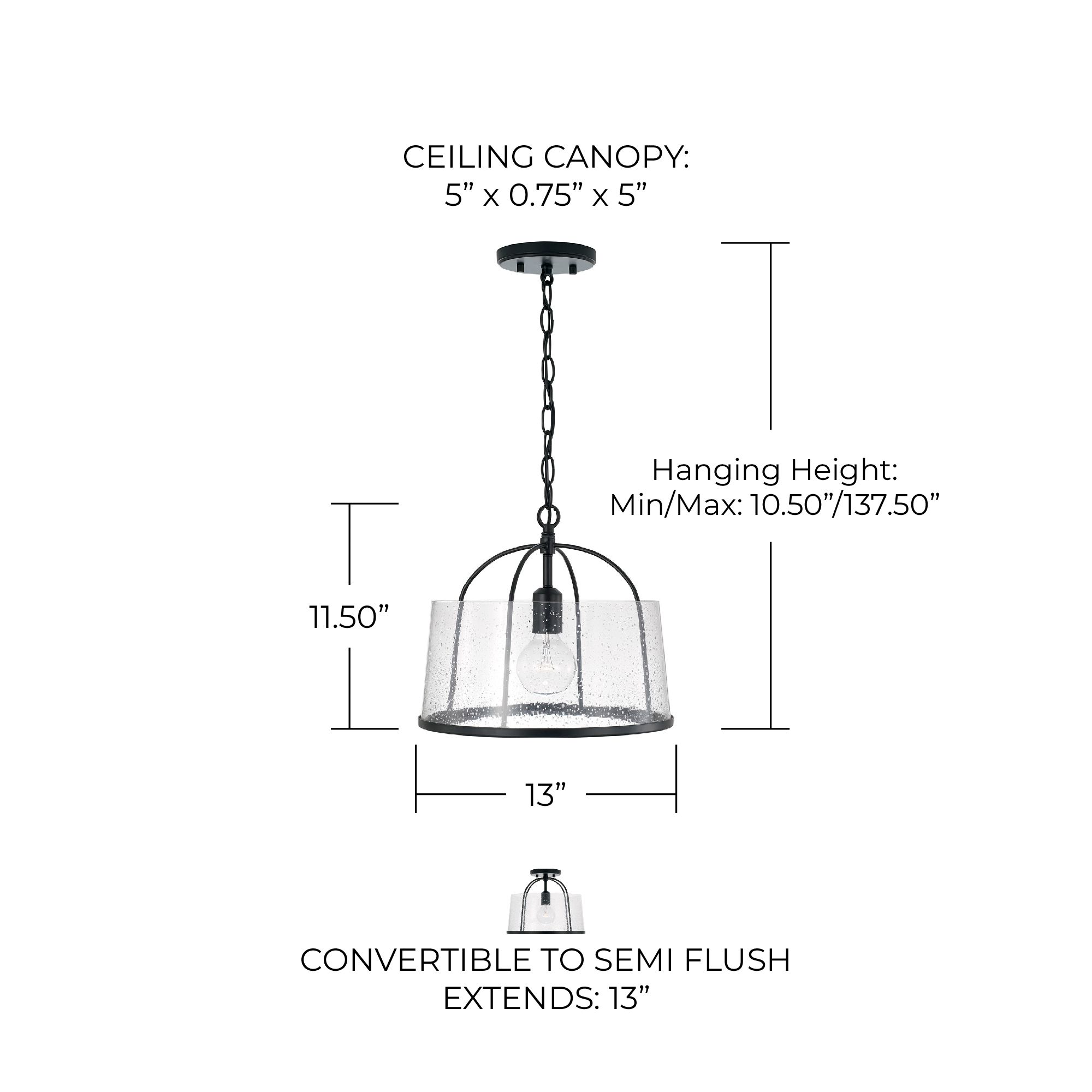 Image 7 HomePlace Lighting Madison 1 Light Semi Flush 13" Matte Black more views