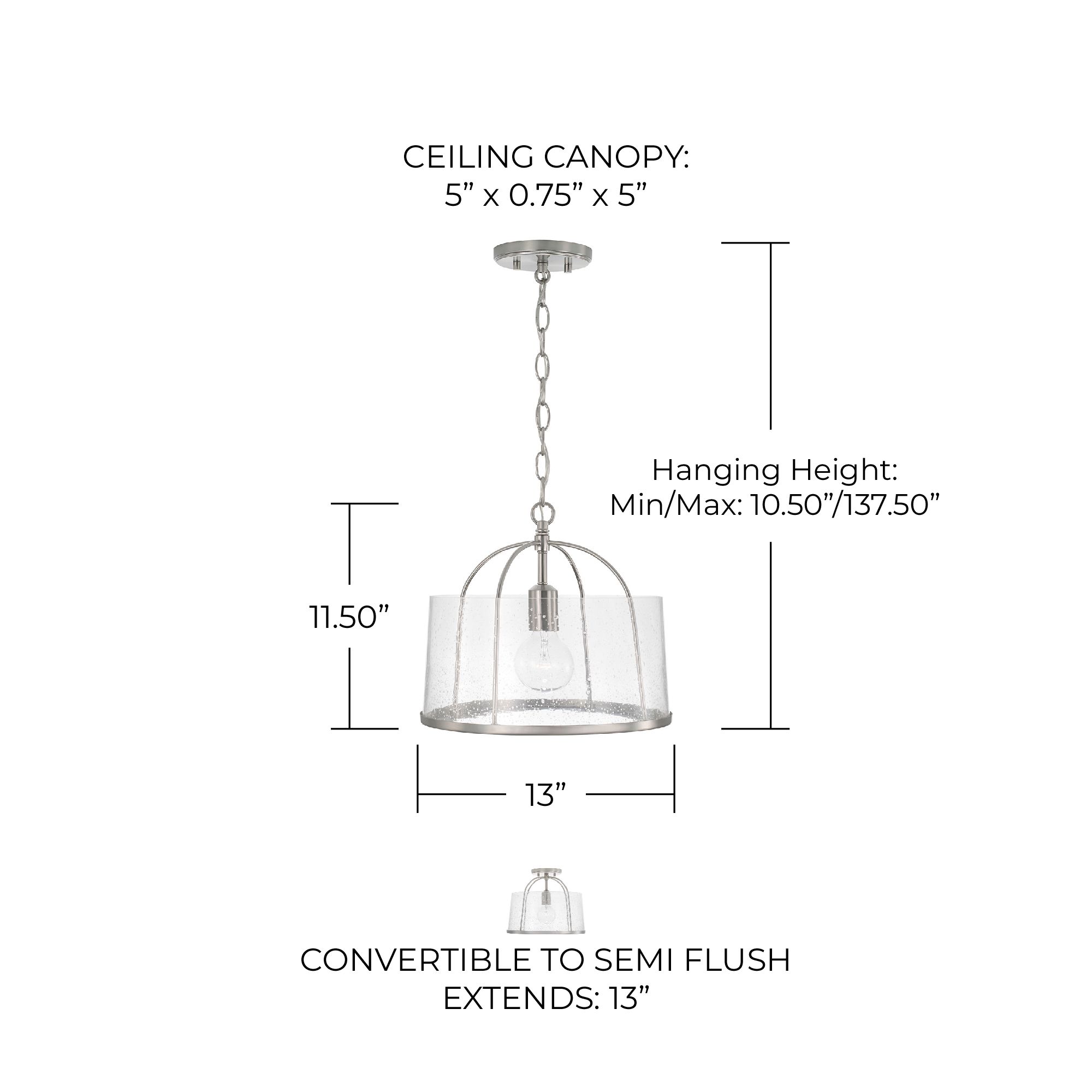 Image 7 HomePlace Lighting Madison 1 Light Semi-Flush Brushed Nickel more views