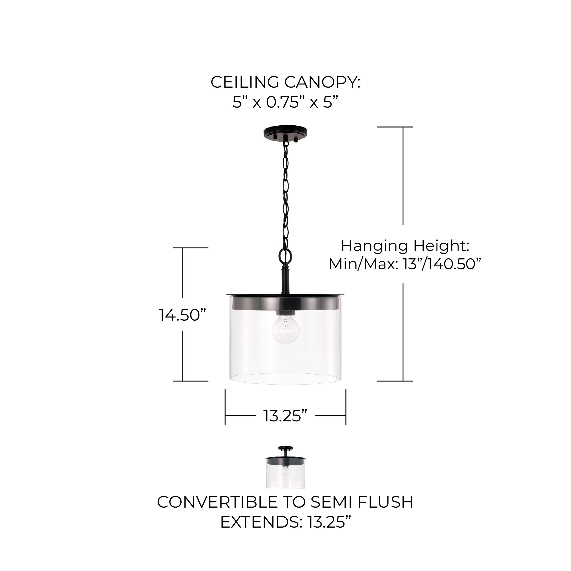 Image 7 HomePlace Lighting Mason 1 Light Semi Flush 13.25" Matte Black more views