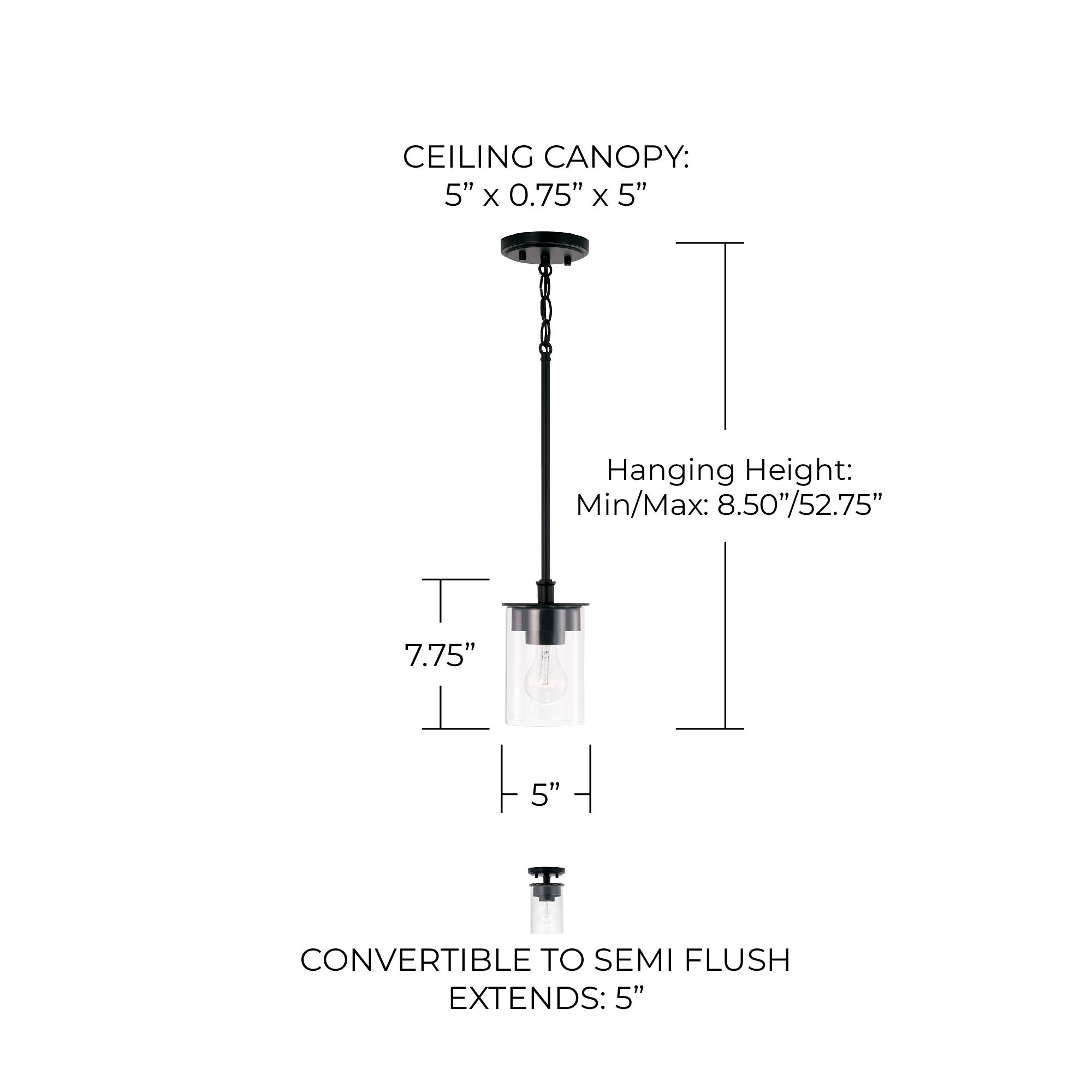 Image 6 HomePlace Lighting Mason 1 Light Semi Flush 5" Matte Black more views