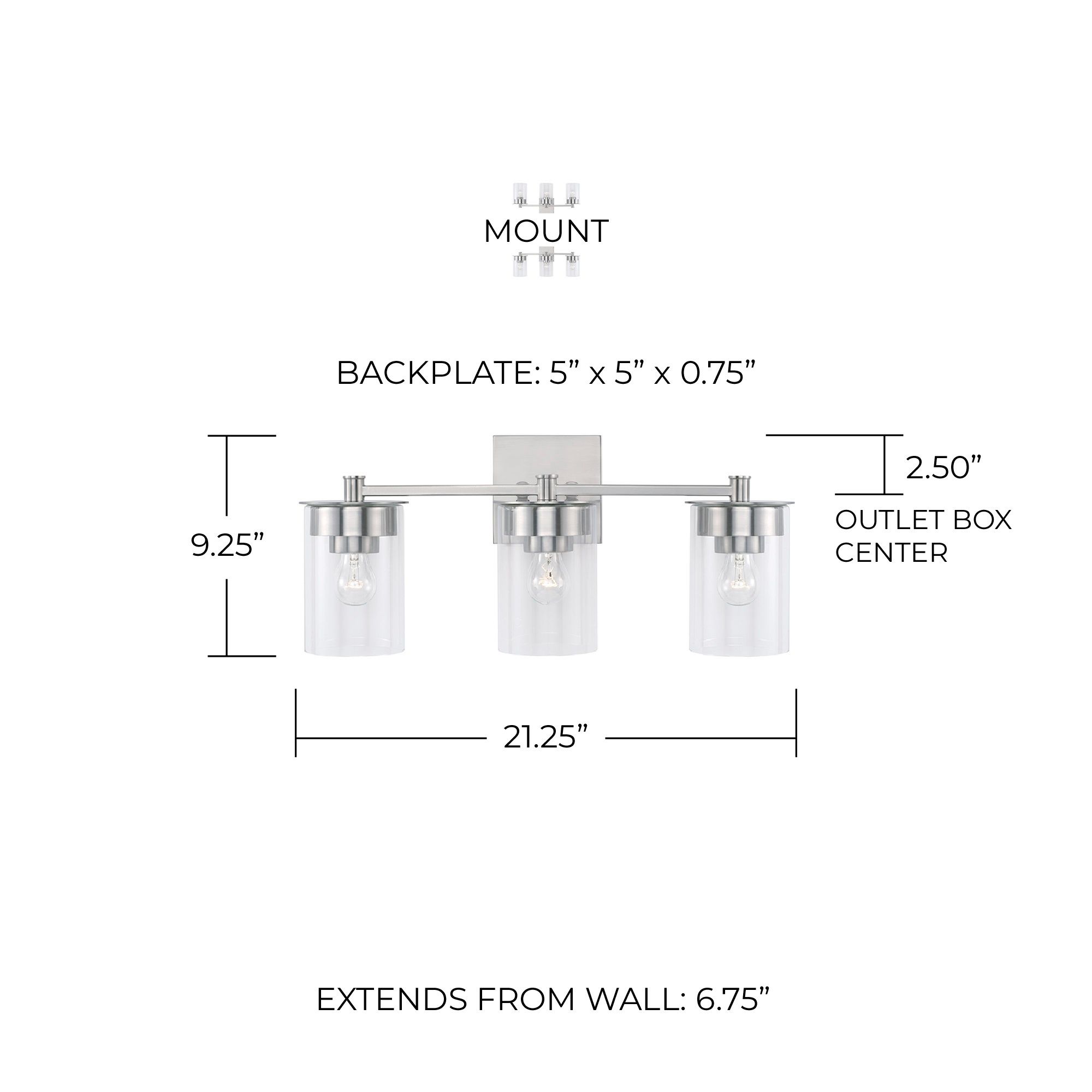 Image 5 HomePlace Lighting Mason 3 Light Vanity 21.25" Brushed Nickel more views
