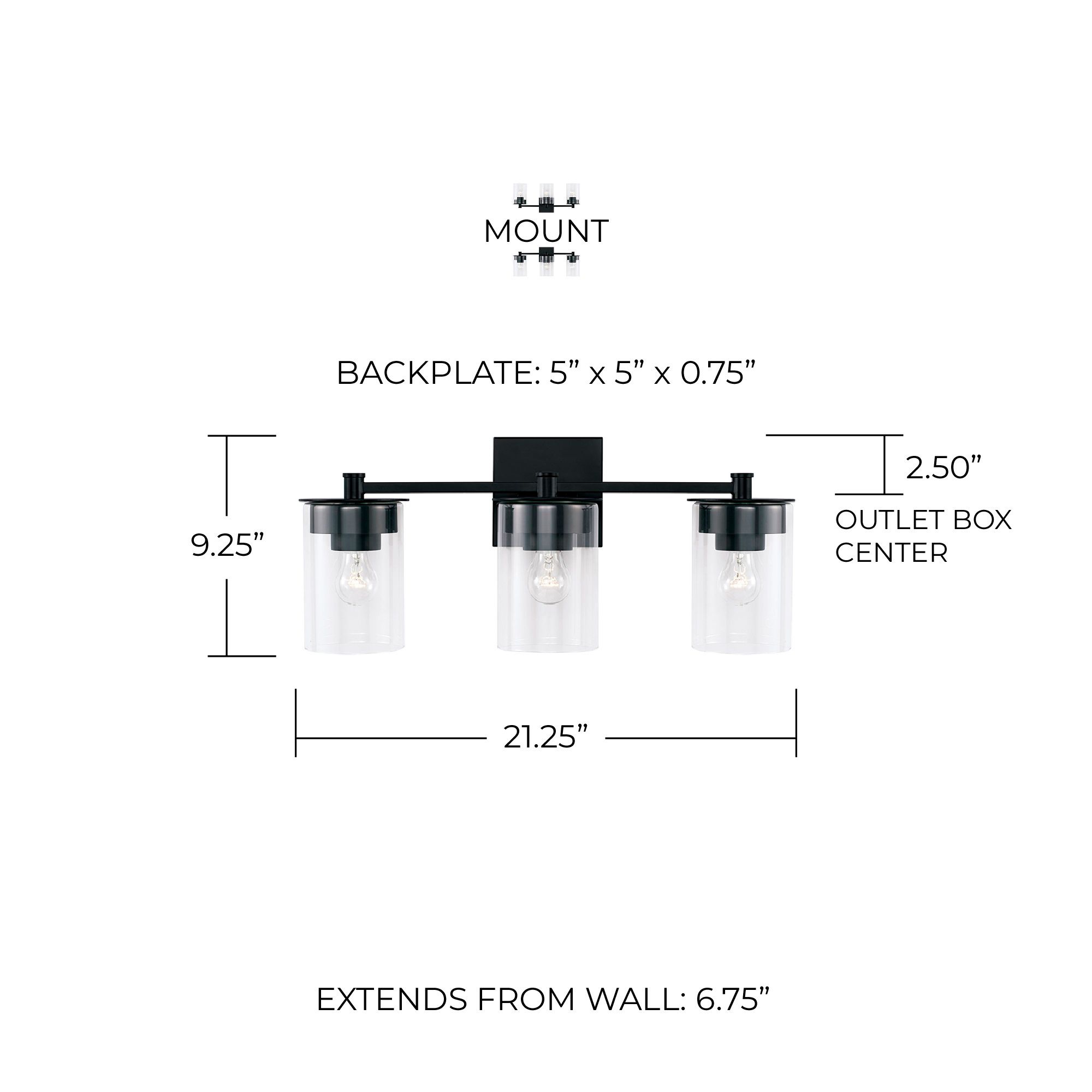 Image 5 HomePlace Lighting Mason 3 Light Vanity Matte Black more views