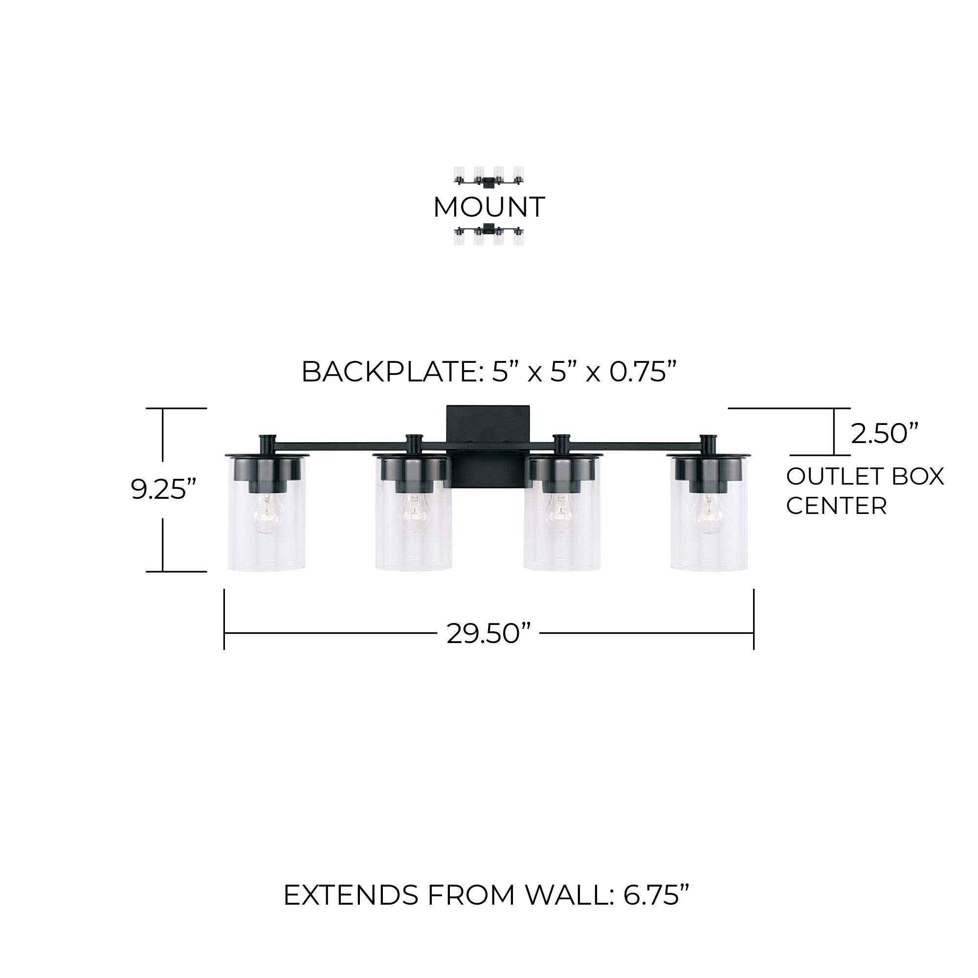 Image 5 HomePlace Lighting Mason 4 Light Vanity 29.5" Matte Black more views