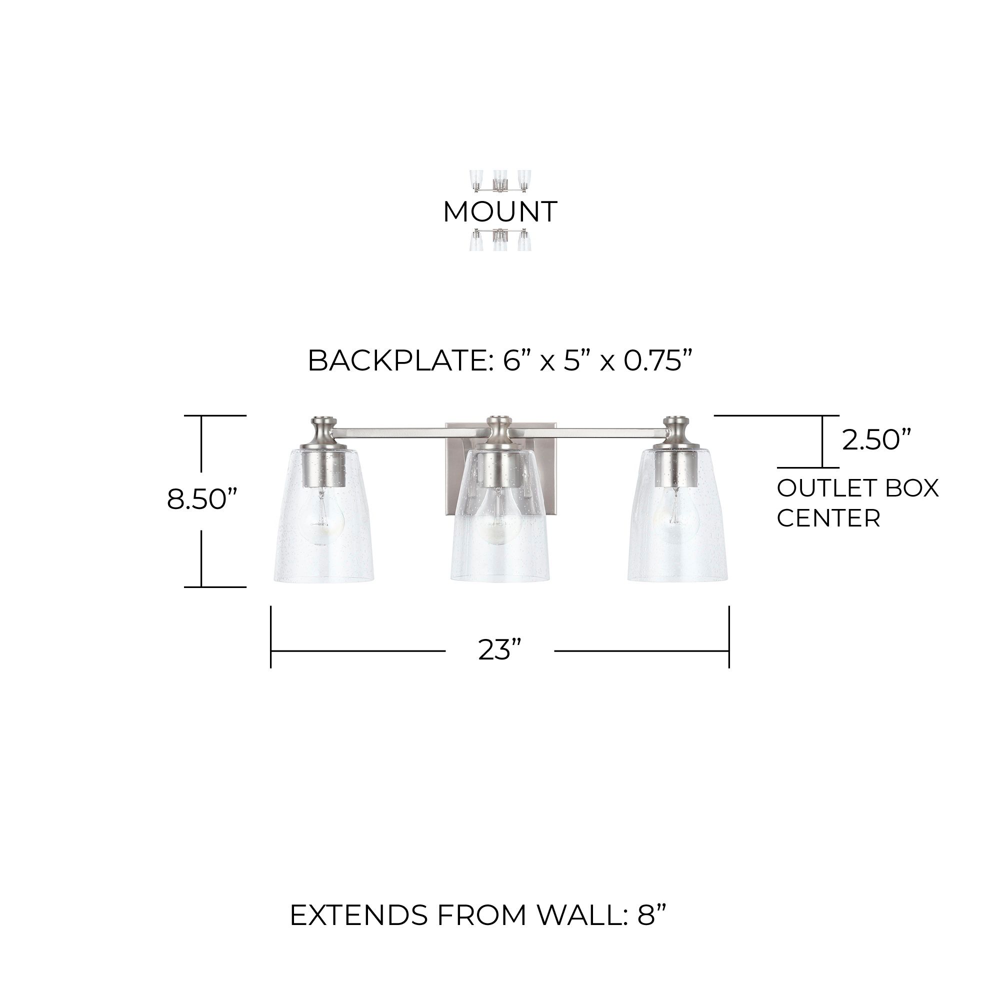 Image 7 HomePlace Lighting Myles 3 Light Vanity 23" Brushed Nickel more views
