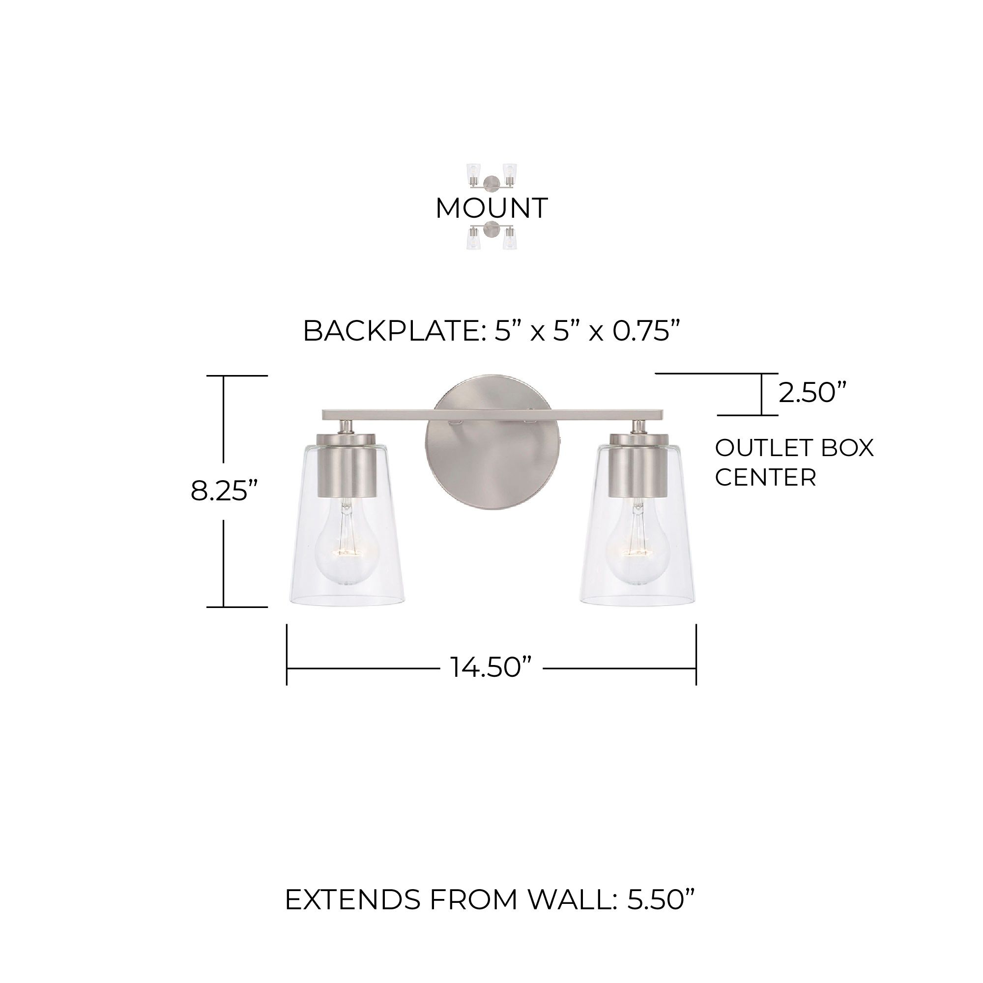 Image 6 HomePlace Lighting Portman 2 Light Vanity Brushed Nickel more views