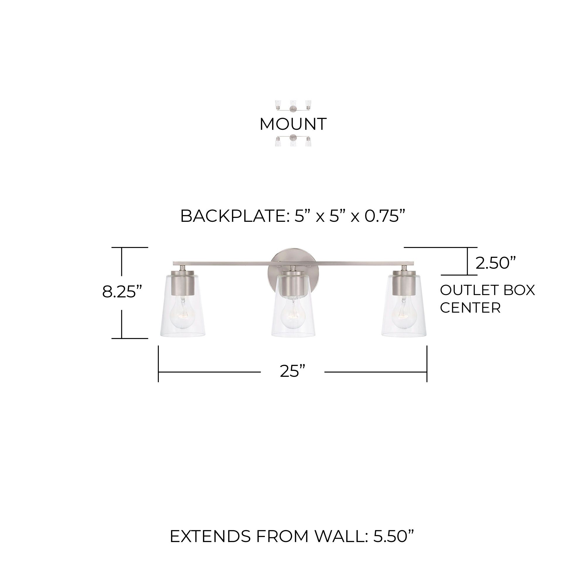 Image 6 HomePlace Lighting Portman 3 Light Vanity Brushed Nickel more views