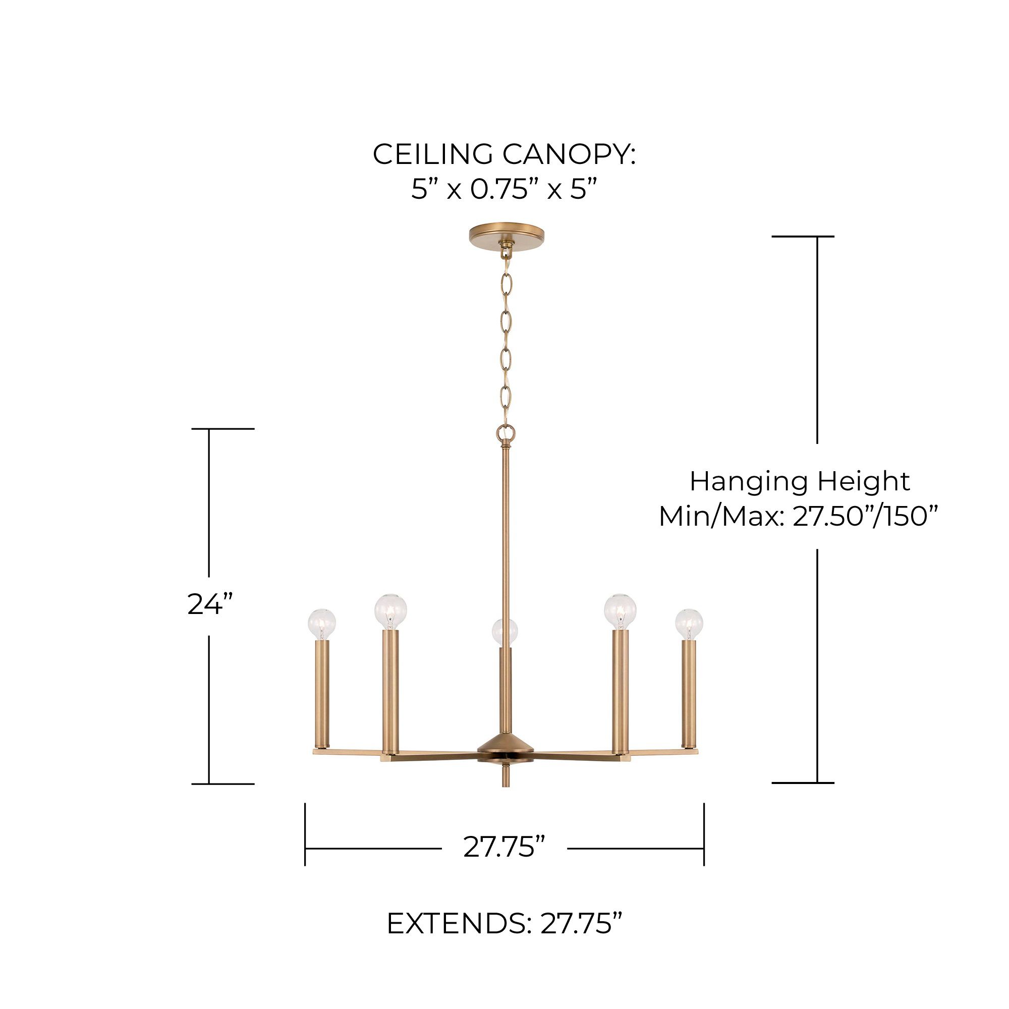 Image 5 HomePlace Lighting Portman 5 Light Chandelier 27.75" Aged Brass more views