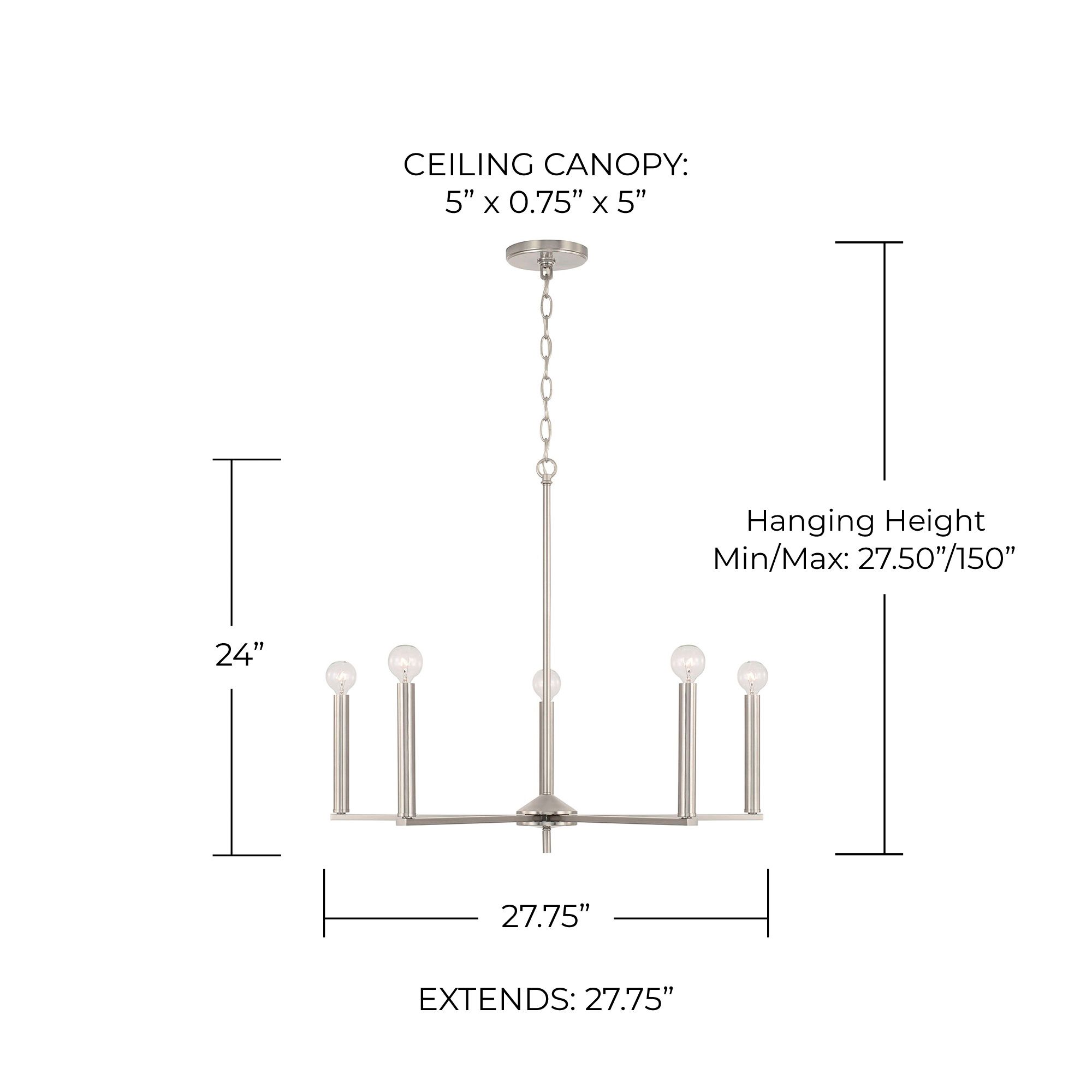 Image 5 HomePlace Lighting Portman 5 Light Chandelier 27.75" Brushed Nickel more views