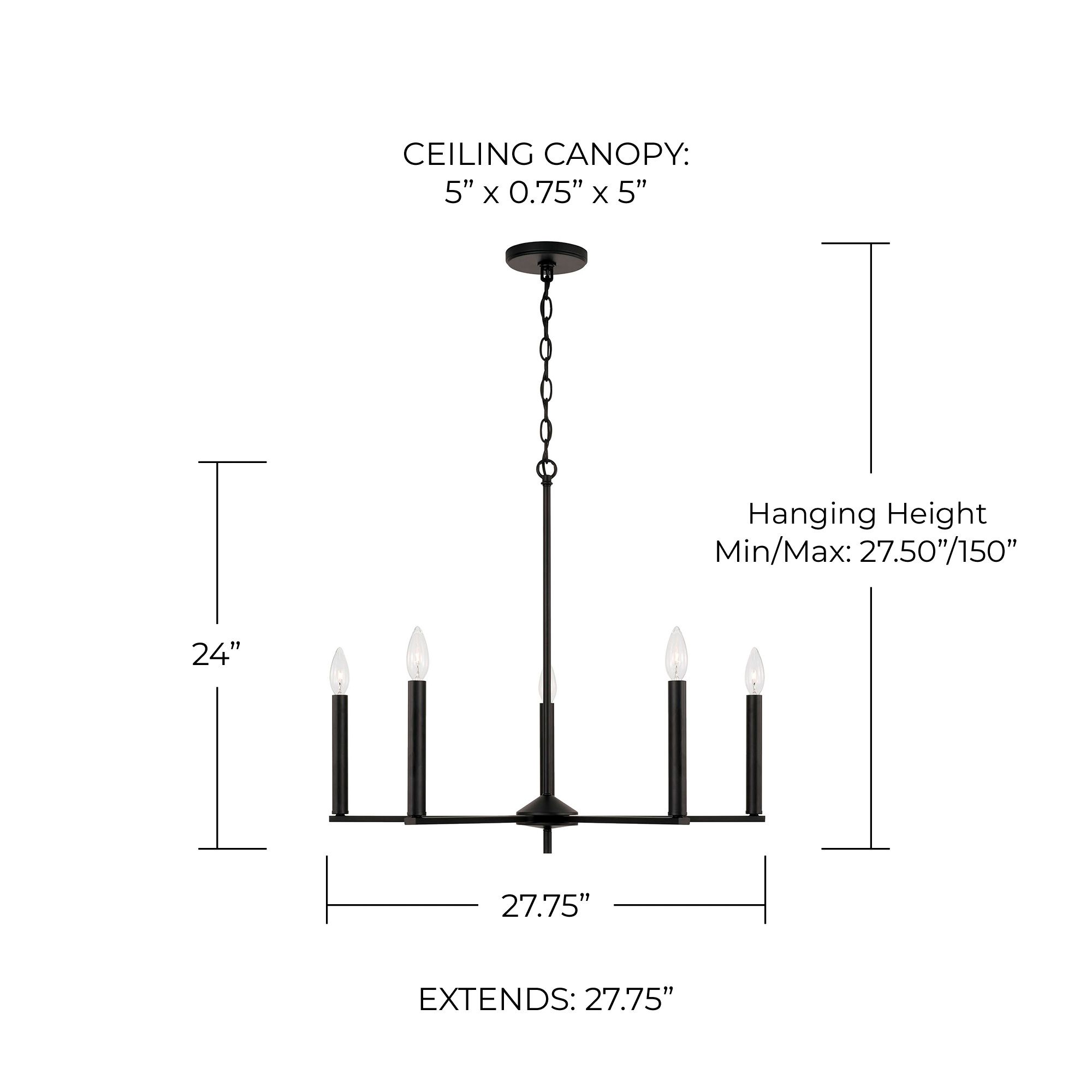 Image 5 HomePlace Lighting Portman 5 Light Chandelier 27.75" Matte Black more views
