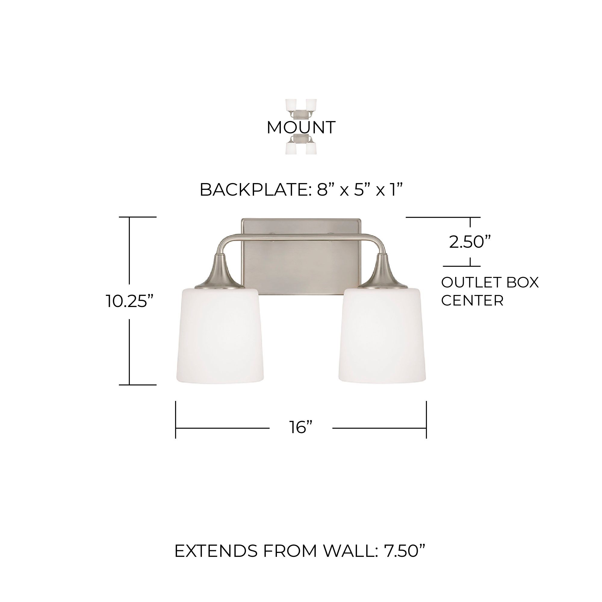 Image 6 HomePlace Lighting Presley 2 Light Vanity 16" Brushed Nickel more views