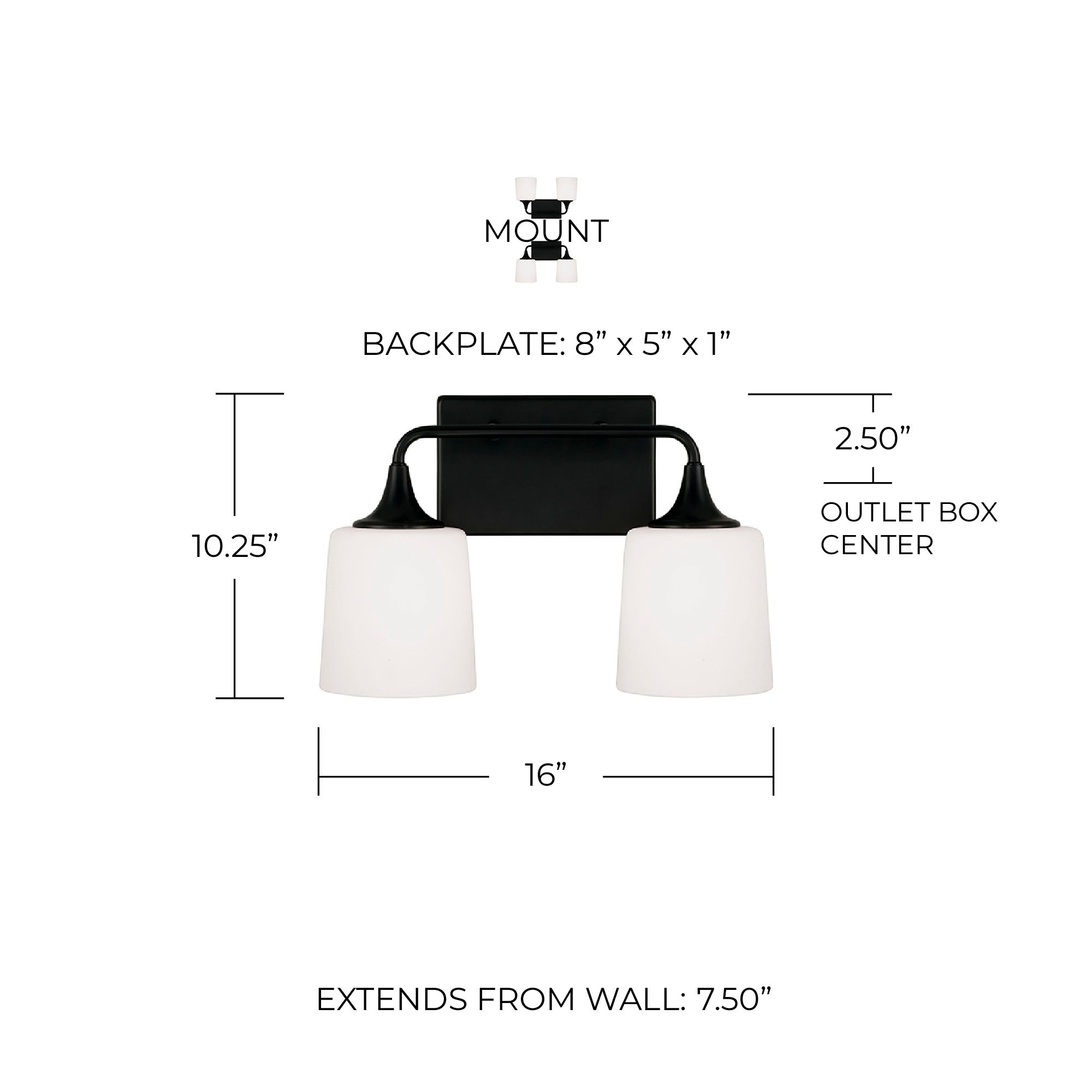 Image 6 HomePlace Lighting Presley 2 Light Vanity 16" Matte Black more views