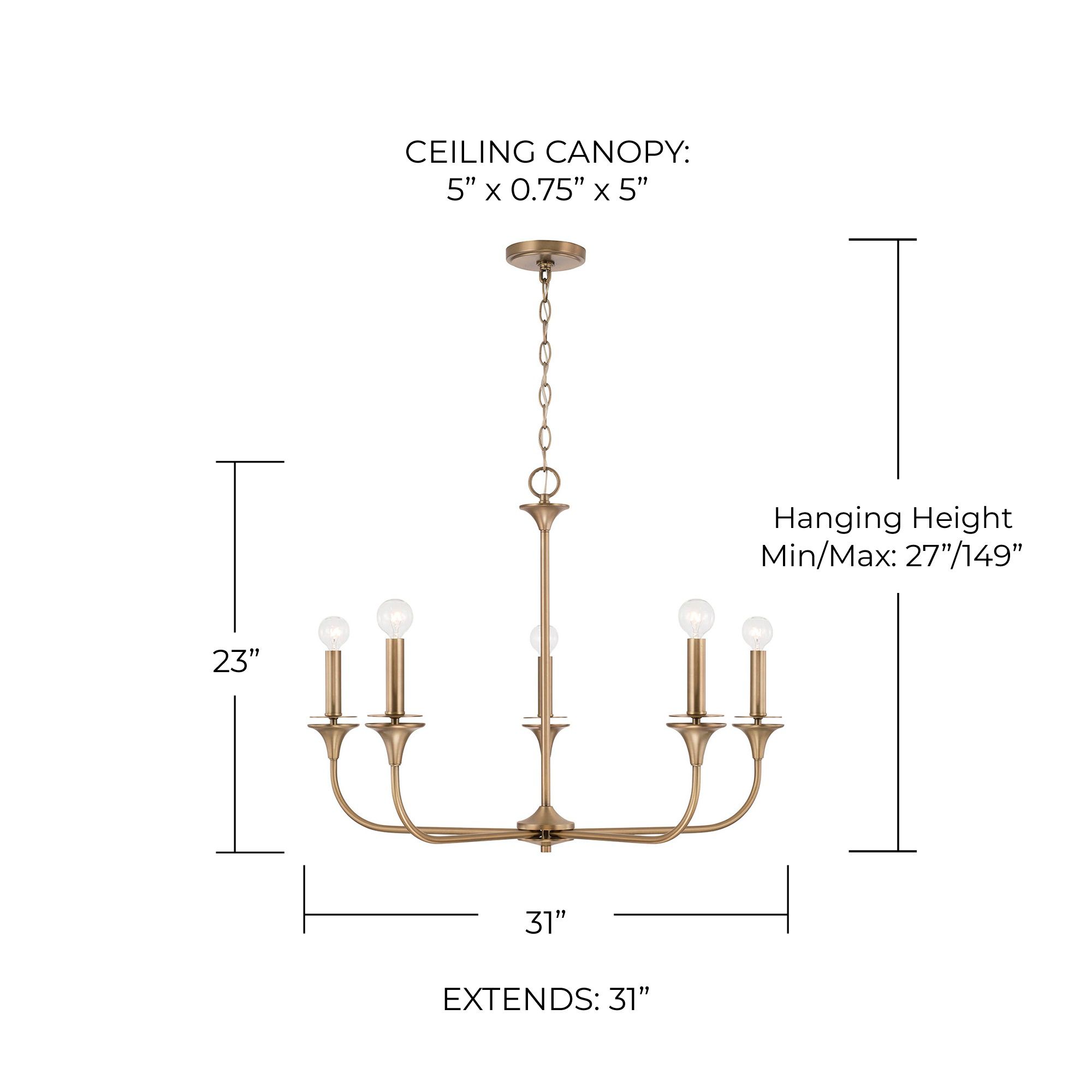 Image 5 HomePlace Lighting Presley 5 Light Chandelier Aged Brass more views