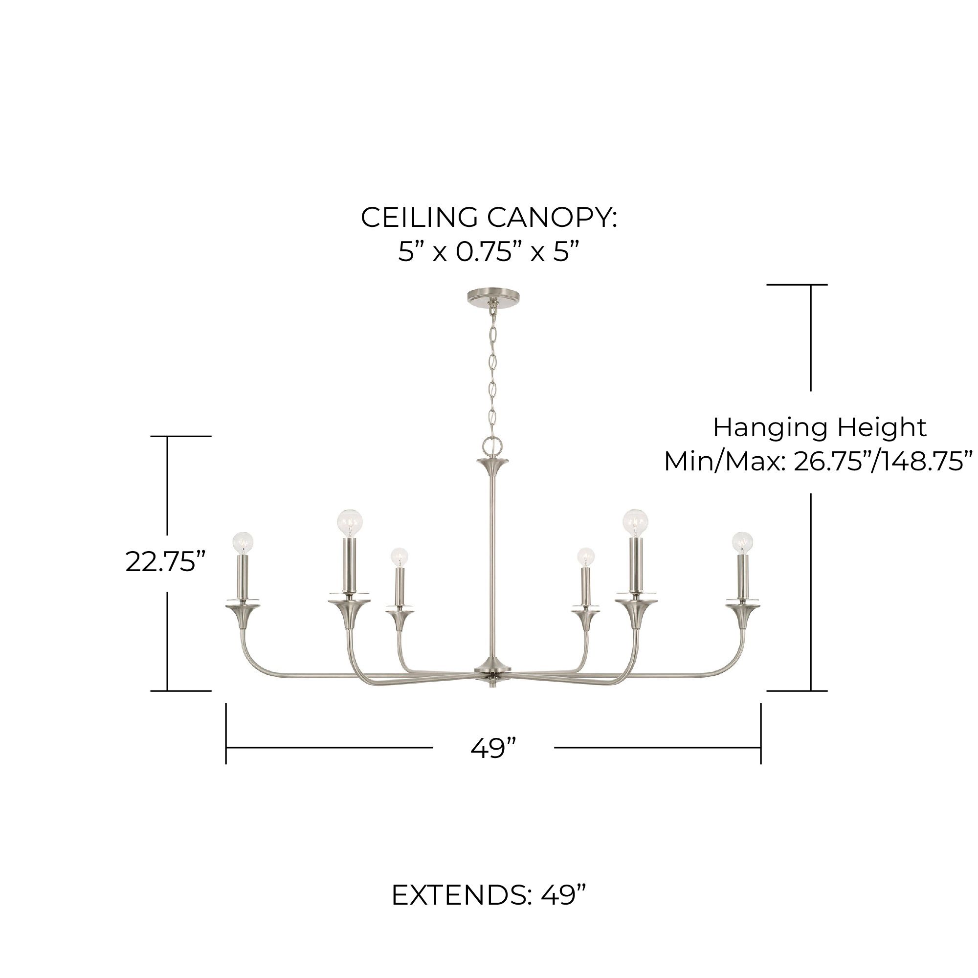 Image 5 HomePlace Lighting Presley 6 Light Chandelier 49" Brushed Nickel more views