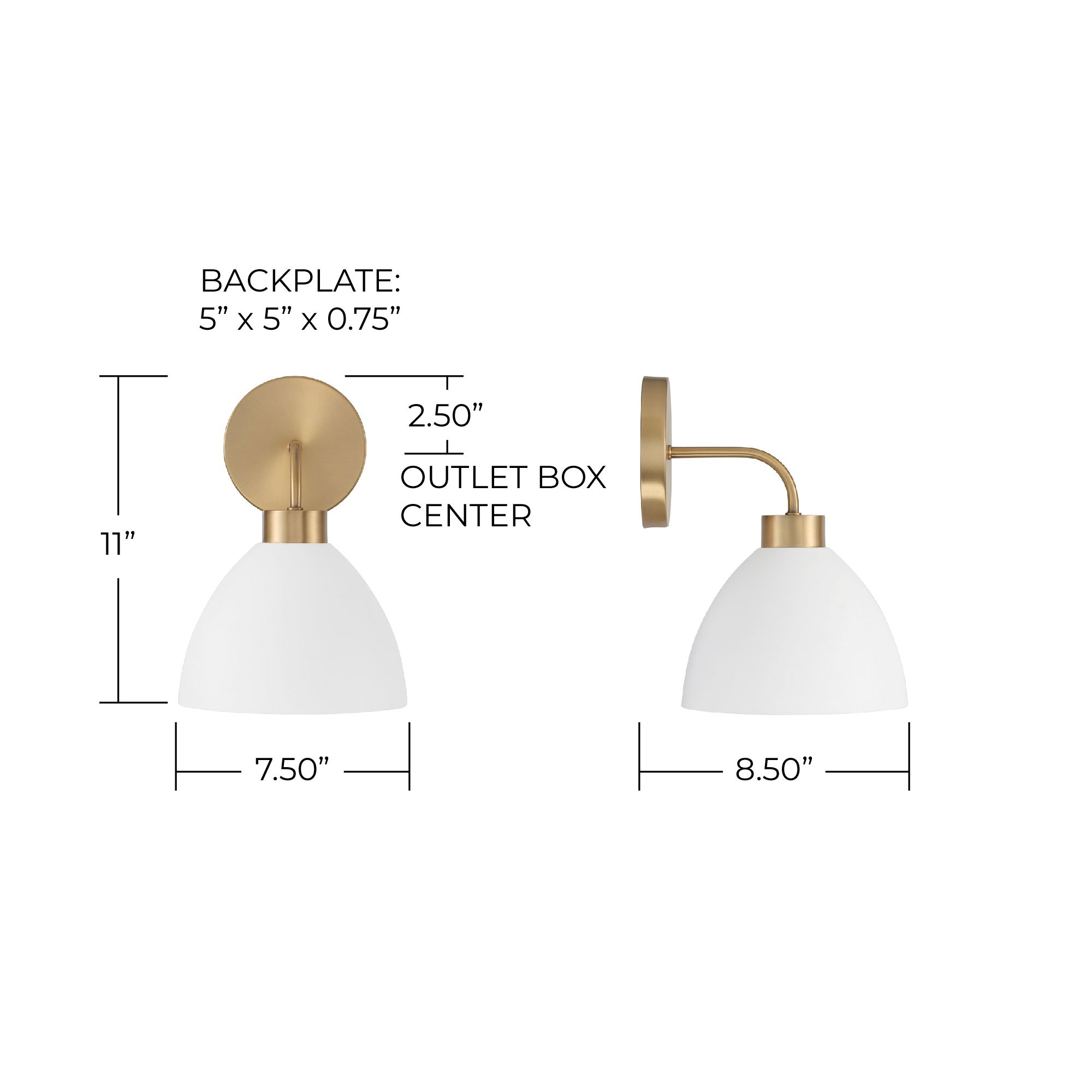 Image 6 HomePlace Lighting Ross 1 Light Sconce 7.5" Aged Brass and White more views