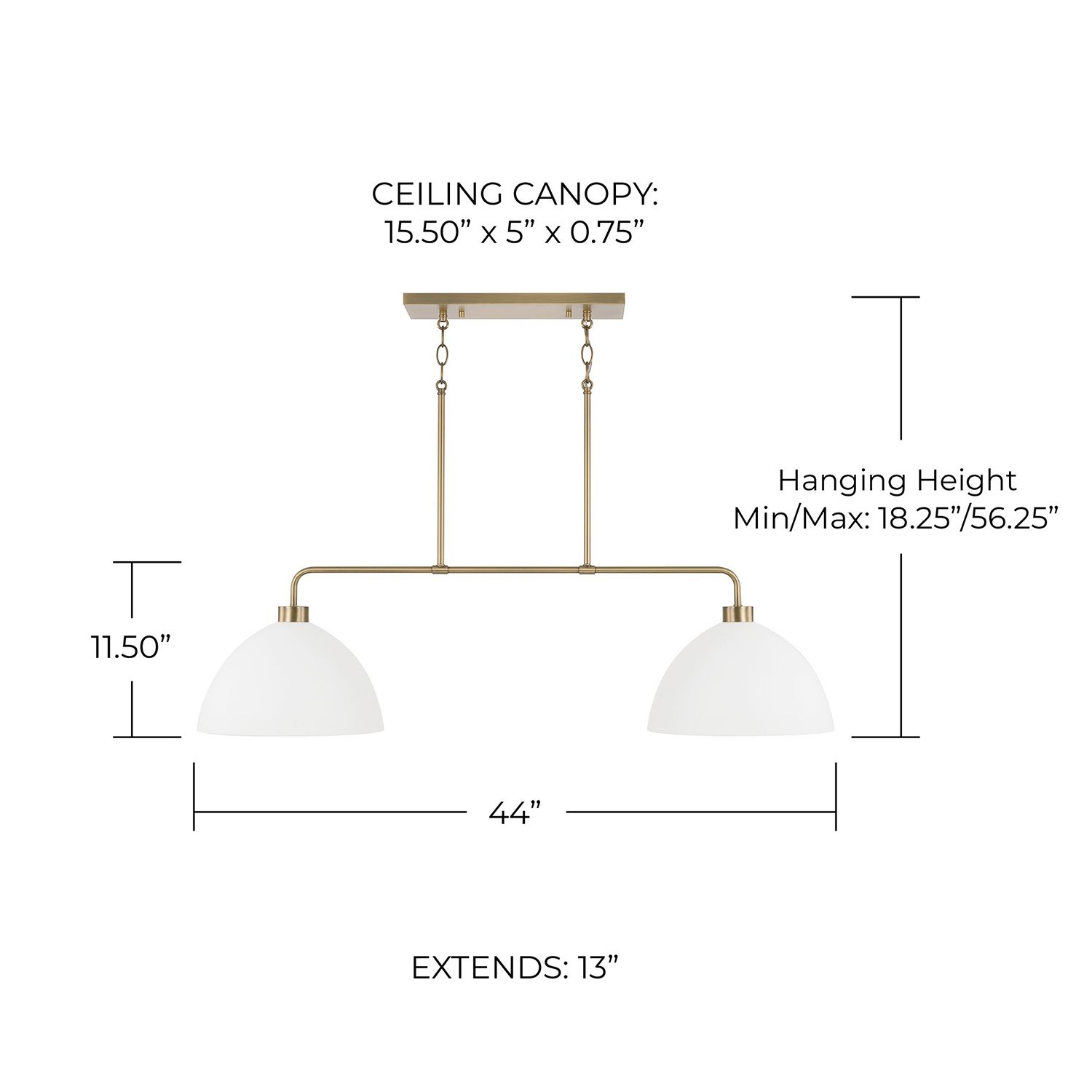 Image 4 HomePlace Lighting Ross 2 Lig Linear Chandelier 44" Aged Brass and White more views