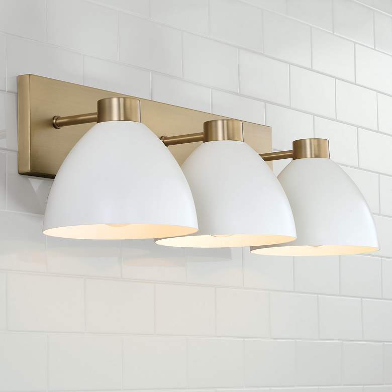 Image 1 HomePlace Lighting Ross 3 Light Vanity Aged Brass and White