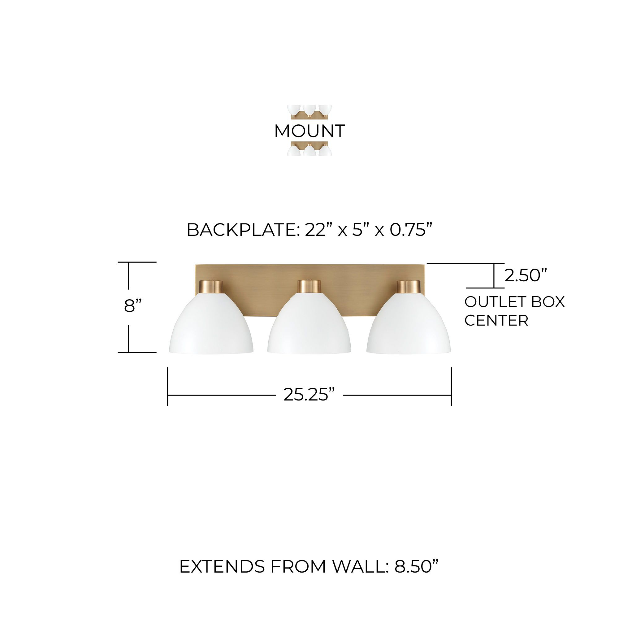 Image 5 HomePlace Lighting Ross 3 Light Vanity Aged Brass and White more views