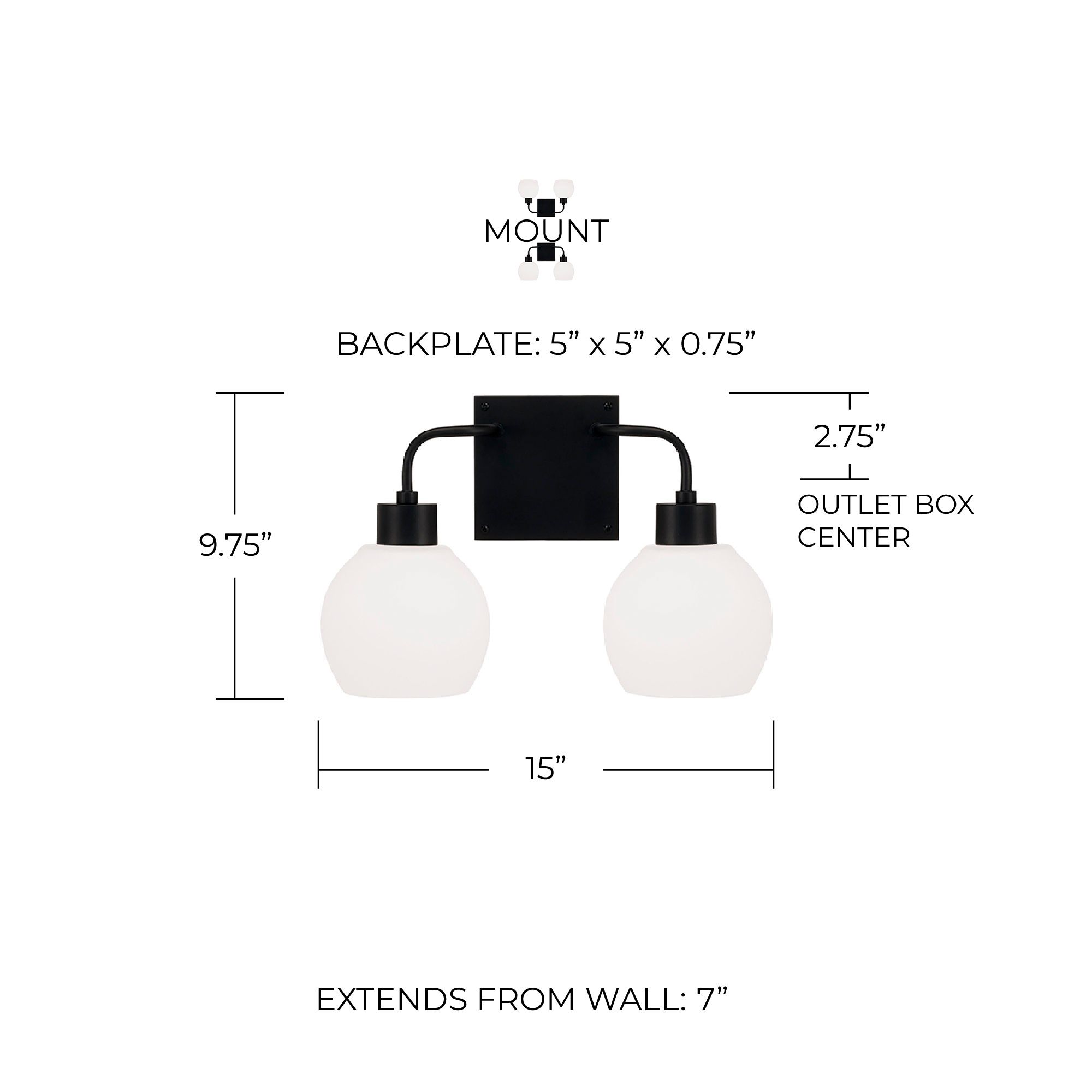 Image 6 HomePlace Lighting Tanner 2 Light Vanity Matte Black more views