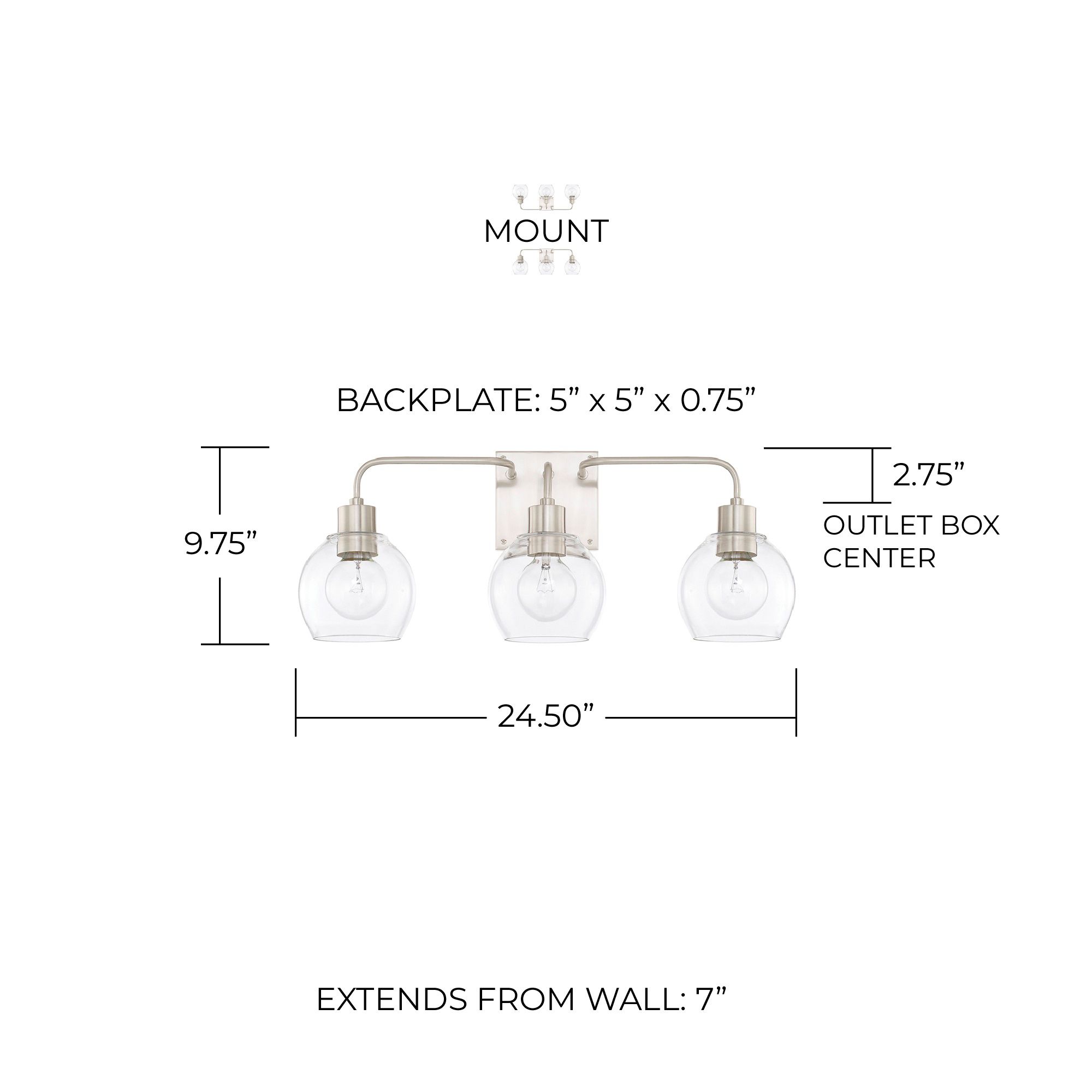 Image 2 HomePlace Lighting Tanner 3 Lig Vanity 24.5" Brushed Nickel more views