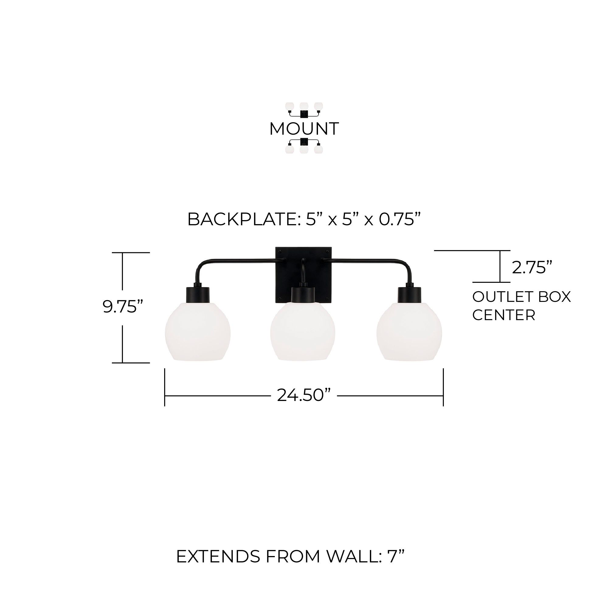 Image 6 HomePlace Lighting Tanner 3 Light Vanity Matte Black more views