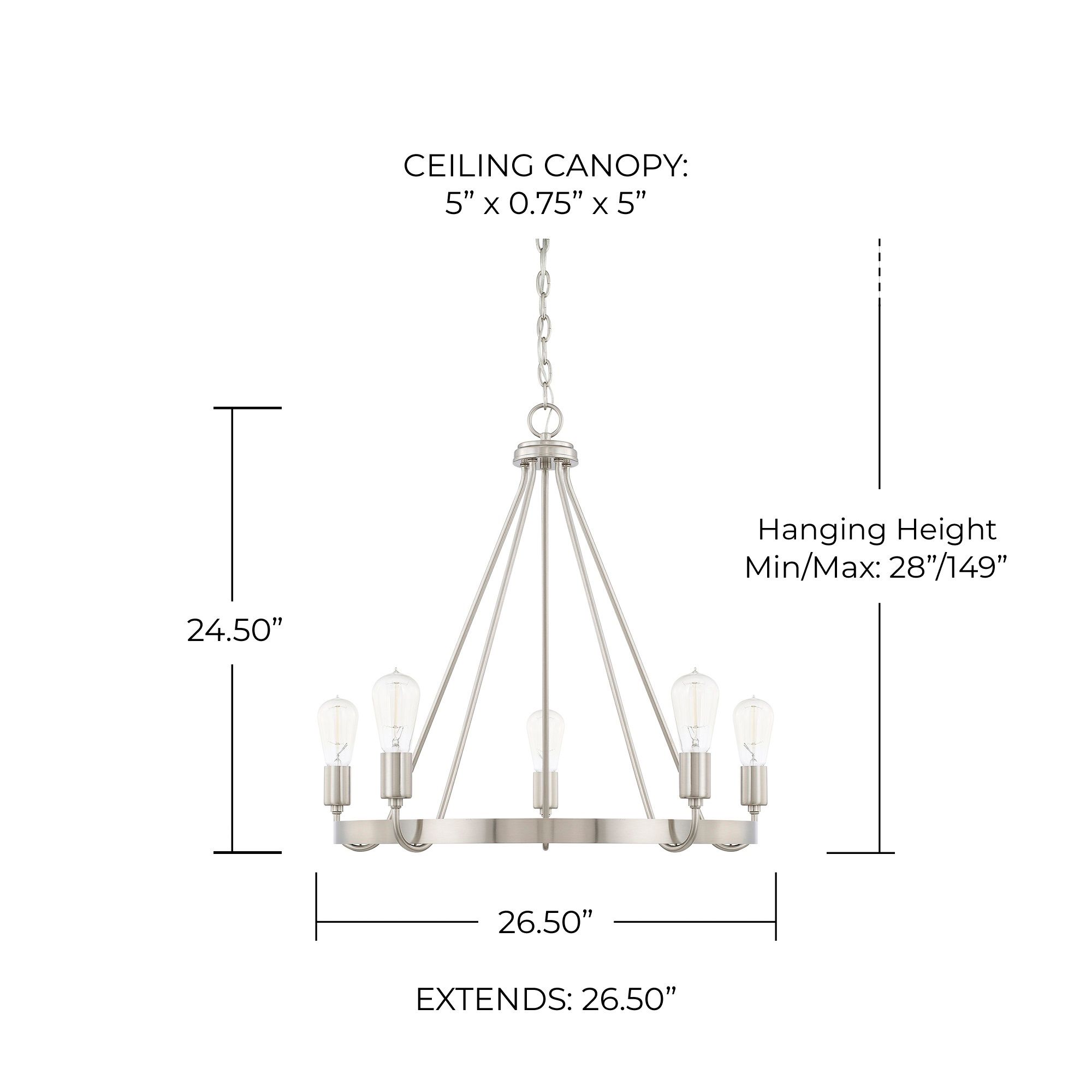 Image 2 HomePlace Lighting Tanner 5 Light Chandelier 26.5" Brushed Nickel more views
