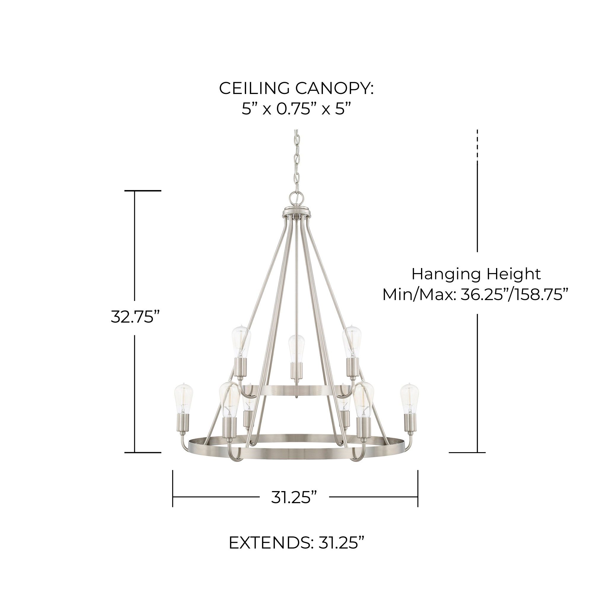 Image 2 HomePlace Lighting Tanner 9 Light Chandelier Brushed Nickel more views