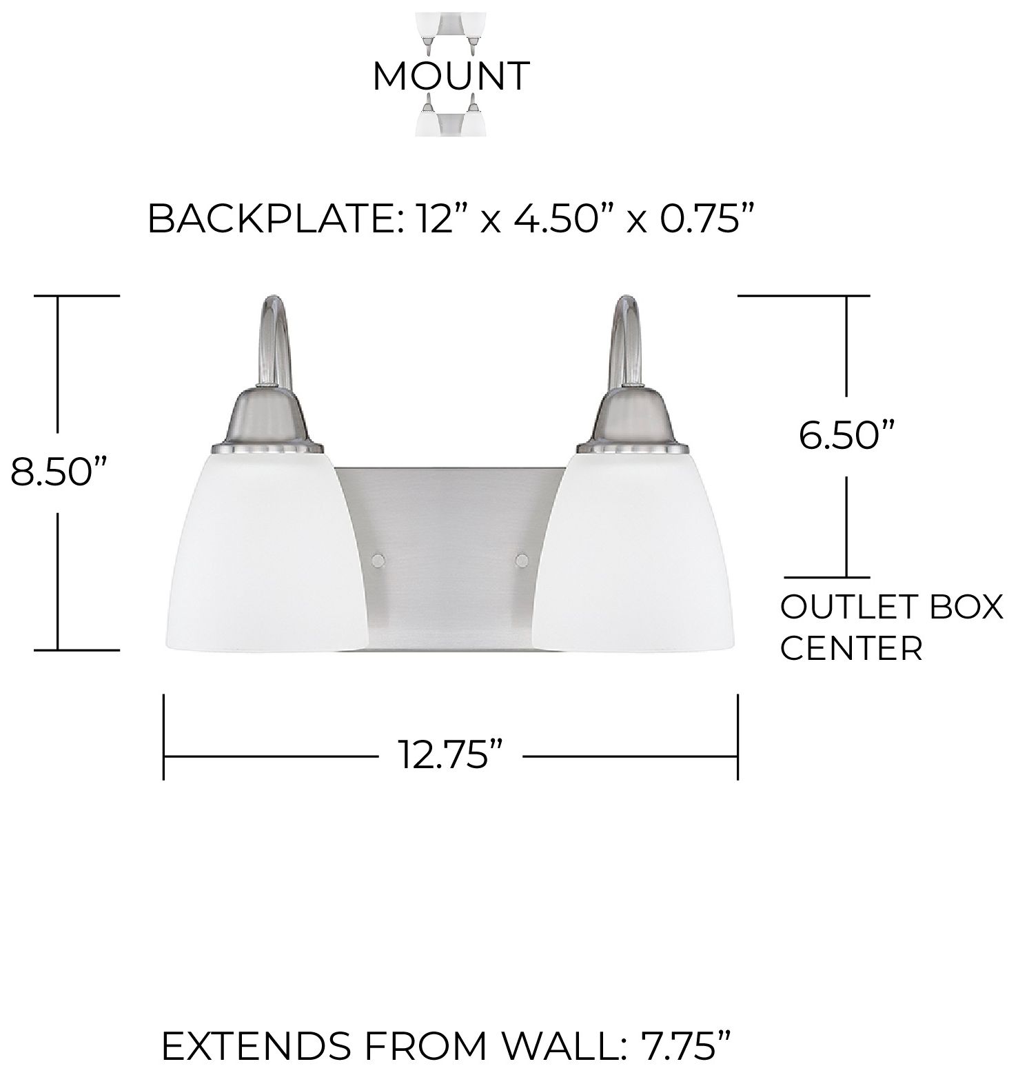 Image 2 HomePlace Lighting Trenton 2 Light Vanity 12.75" Brushed Nickel more views