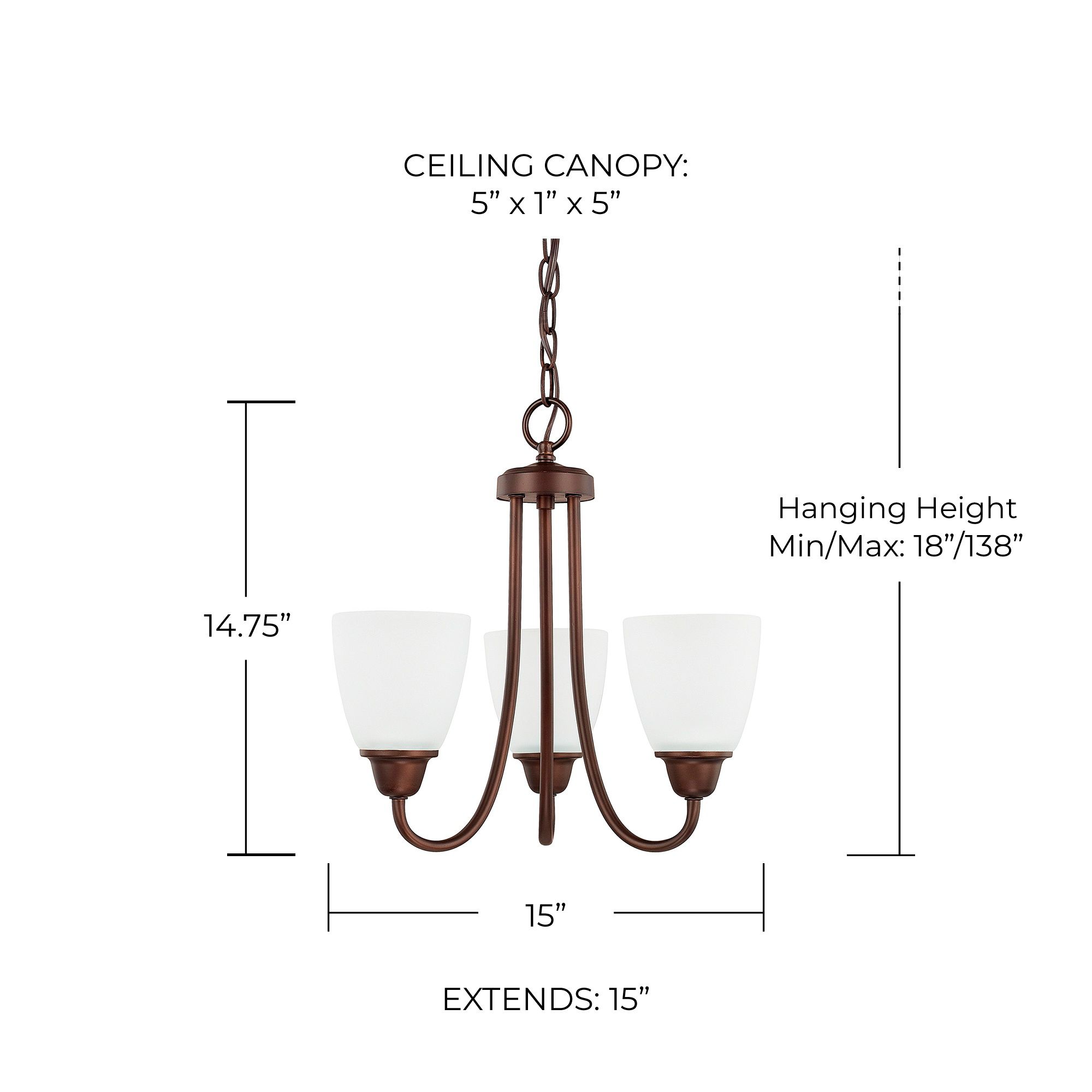 Image 2 HomePlace Lighting Trenton 3 Light Chandelier Bronze more views