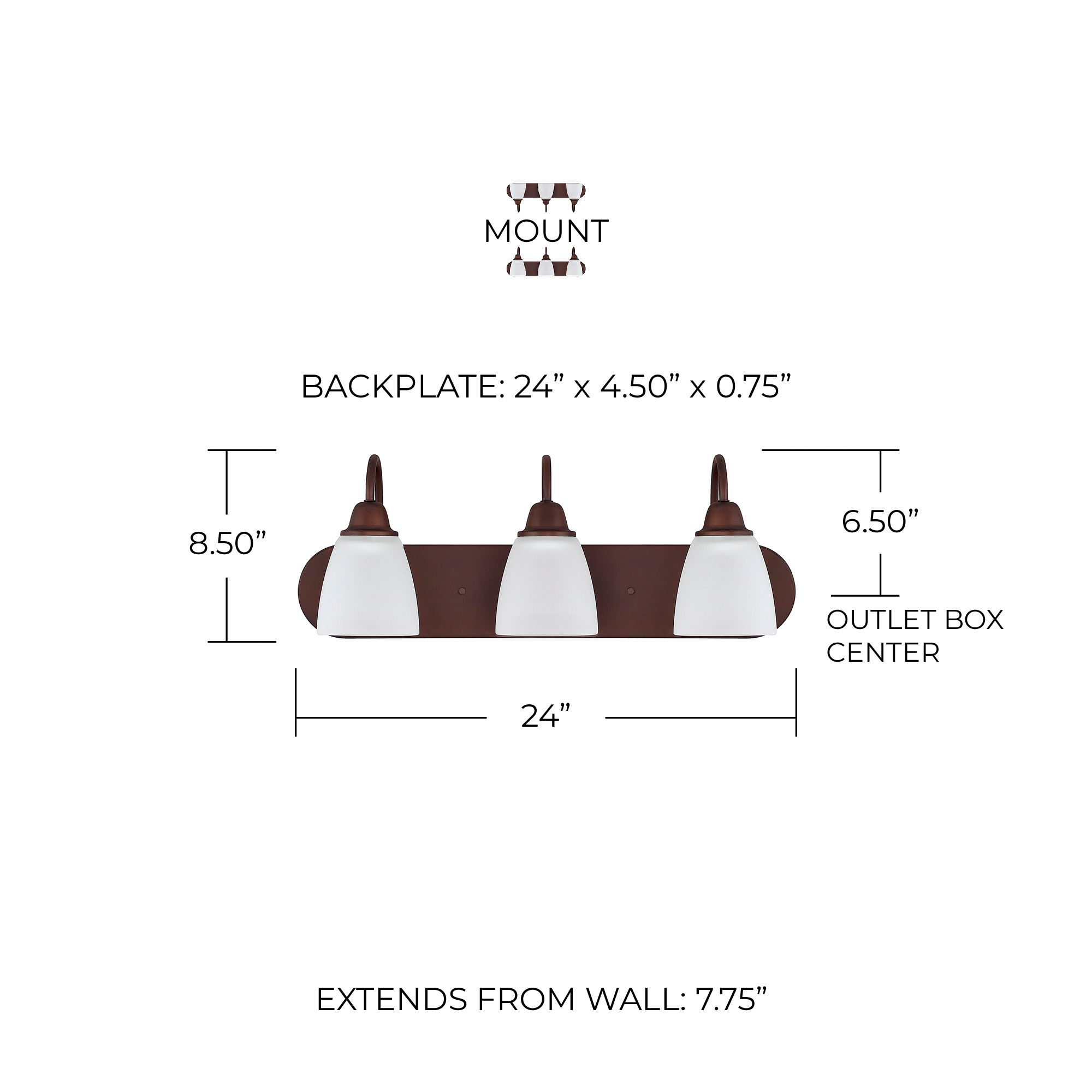 Image 2 HomePlace Lighting Trenton 3 Light Vanity 24" Bronze more views